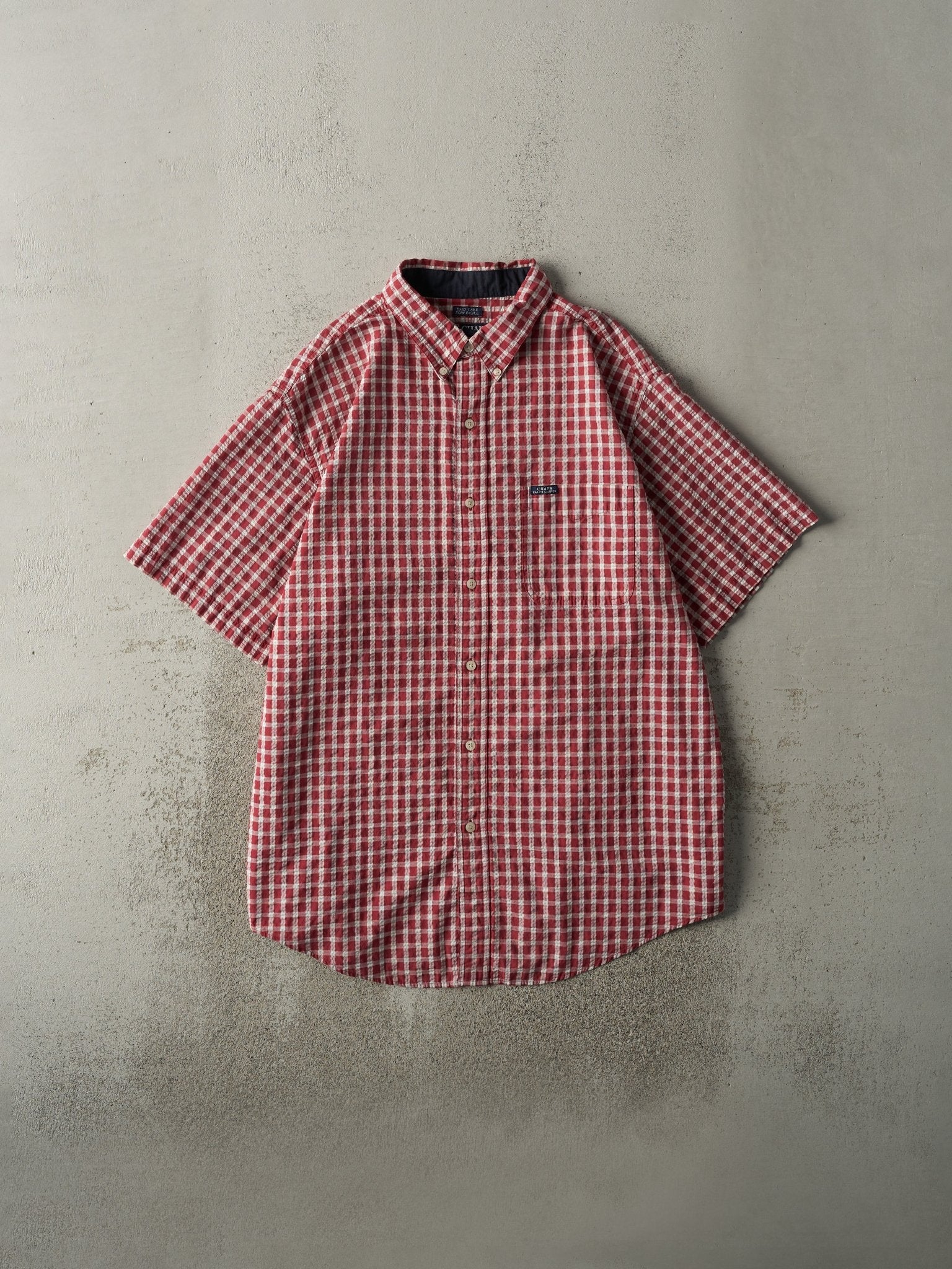 Vintage Y2K Red Chaps Ralph Lauren Plaid Button Up Tee (XL)