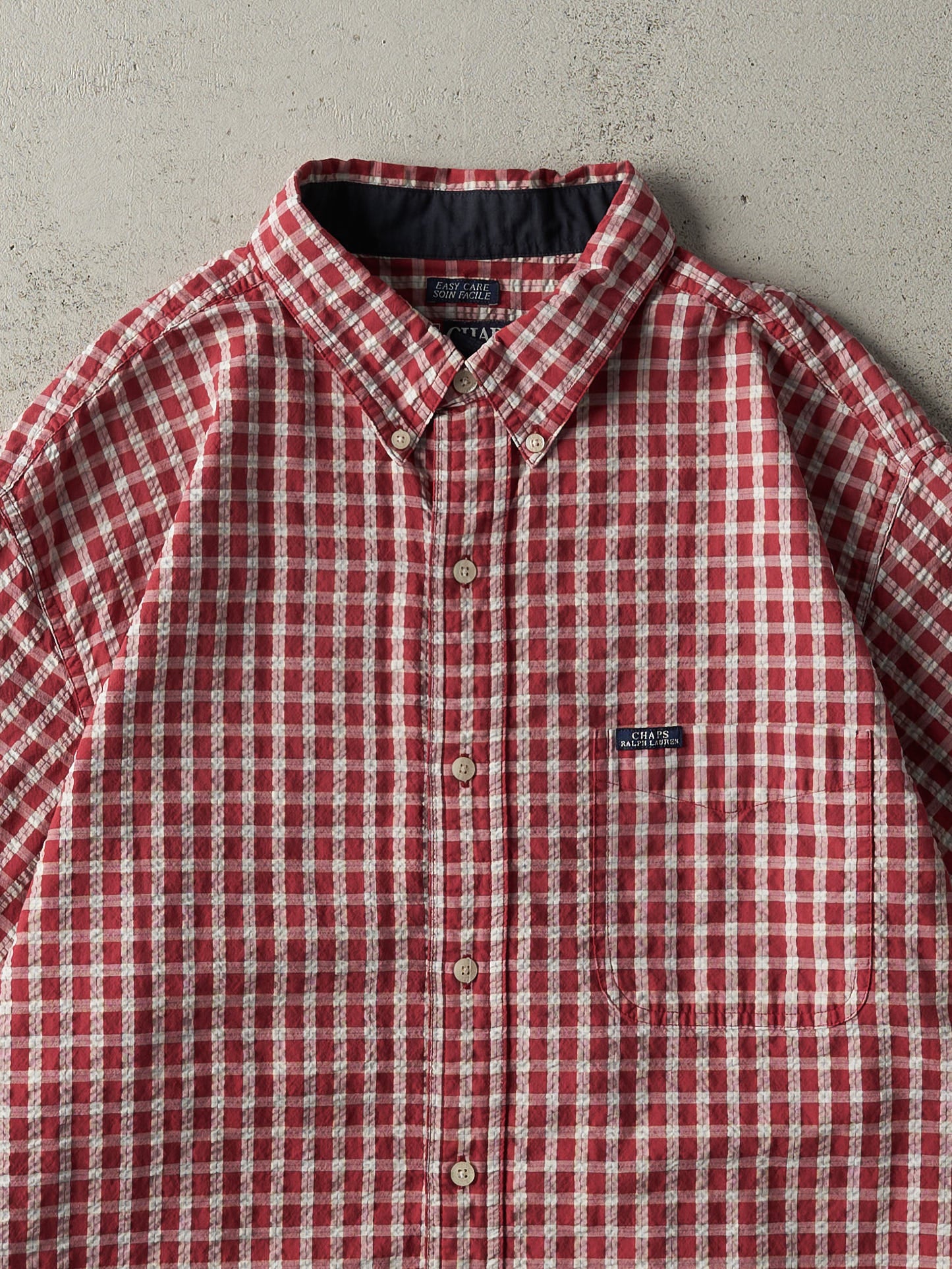 Vintage Y2K Red Chaps Ralph Lauren Plaid Button Up Tee (XL)
