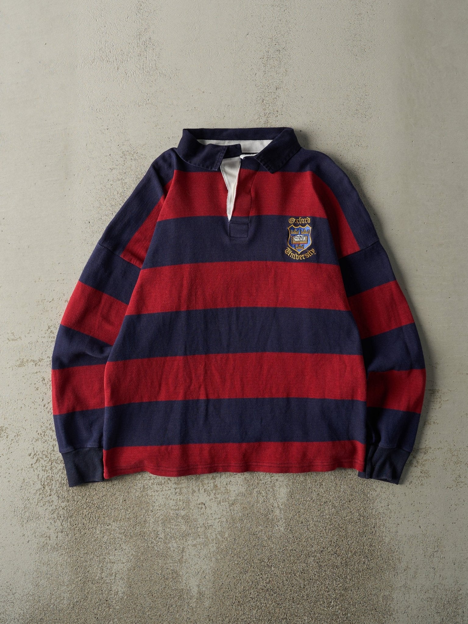 Vintage 90s Red & Navy Embroidered Oxford University Rugby Shirt (M)