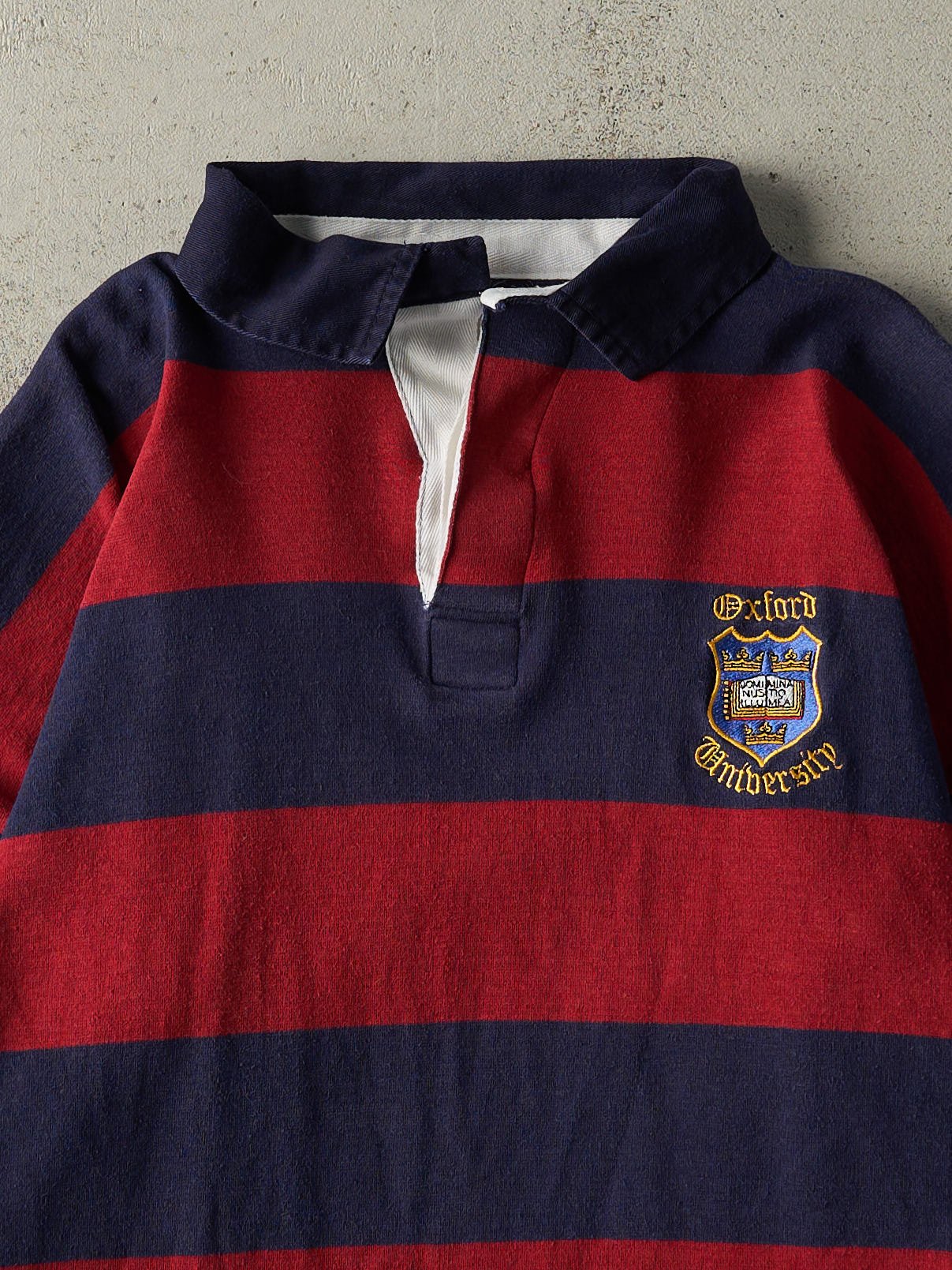 Vintage 90s Red & Navy Embroidered Oxford University Rugby Shirt (M)