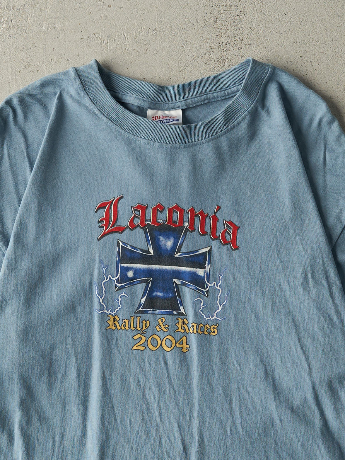 Vintage 04' Baby Blue Laconia Bike Rally & Races Tee (M)