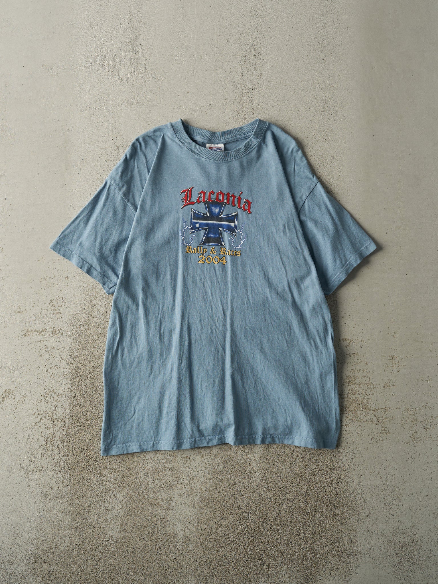 Vintage 04' Baby Blue Laconia Bike Rally & Races Tee (M)