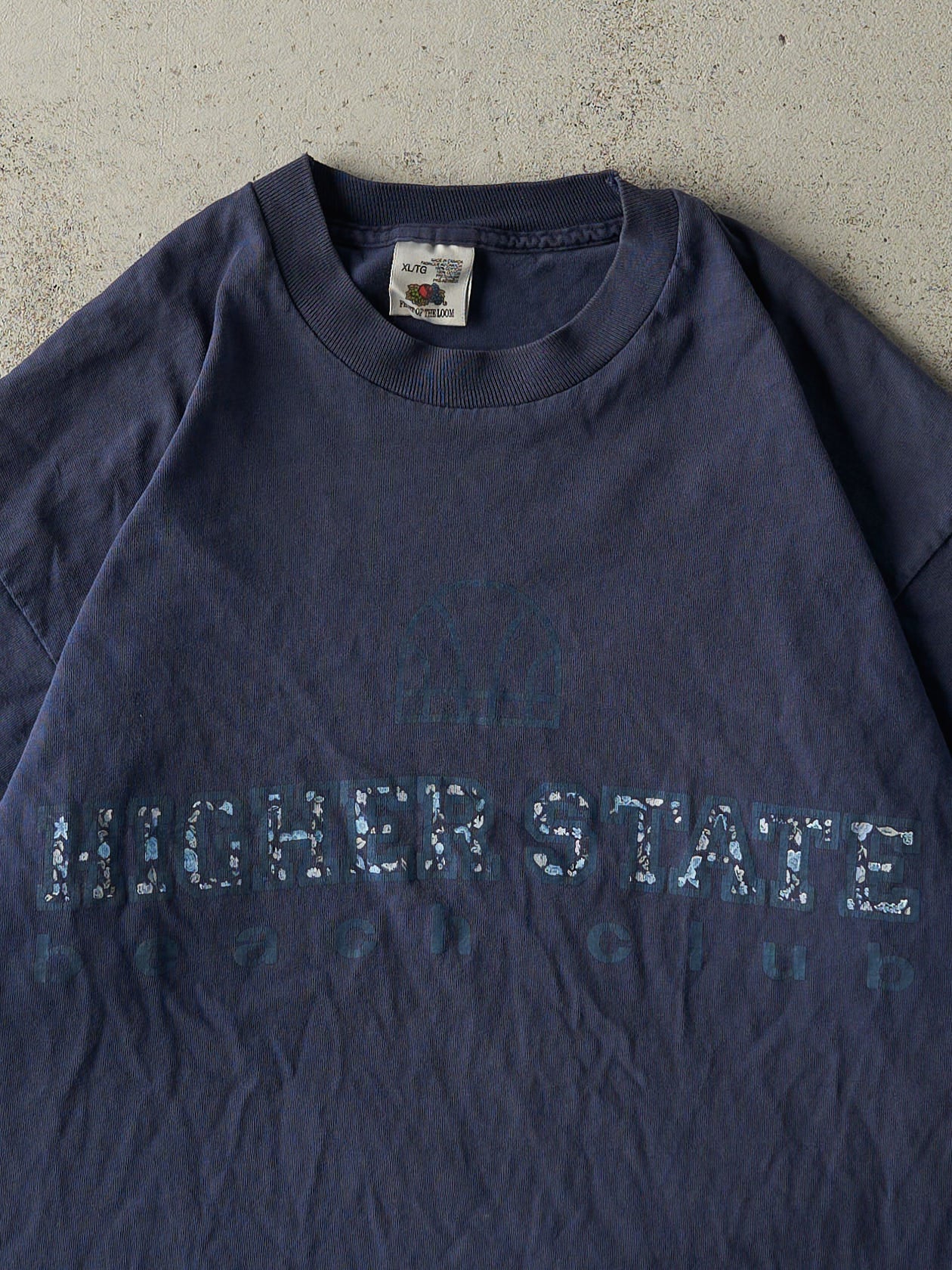 Vintage 90s Navy Blue Higher State Beach Club Single Stitch Tee (L/XL)