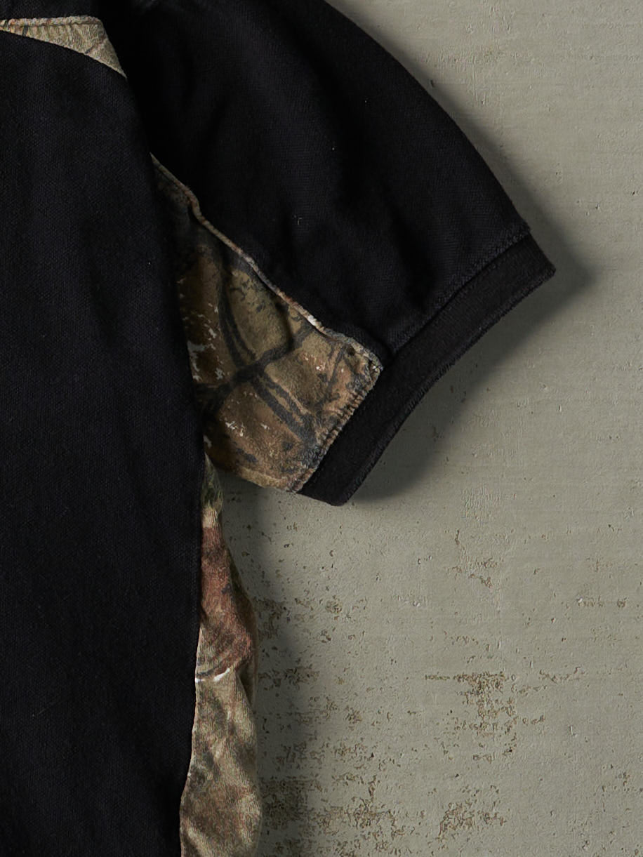 Vintage 90s Black & Camo Buck Wear x Realtree Quarter Button Tee (L/XL)