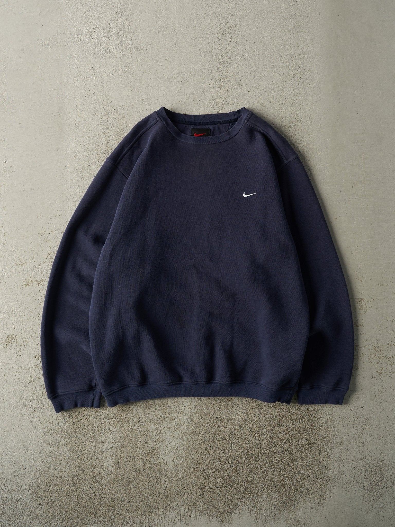 Vintage Y2K Navy Blue Embroidered Nike Swoosh Crewneck (L)