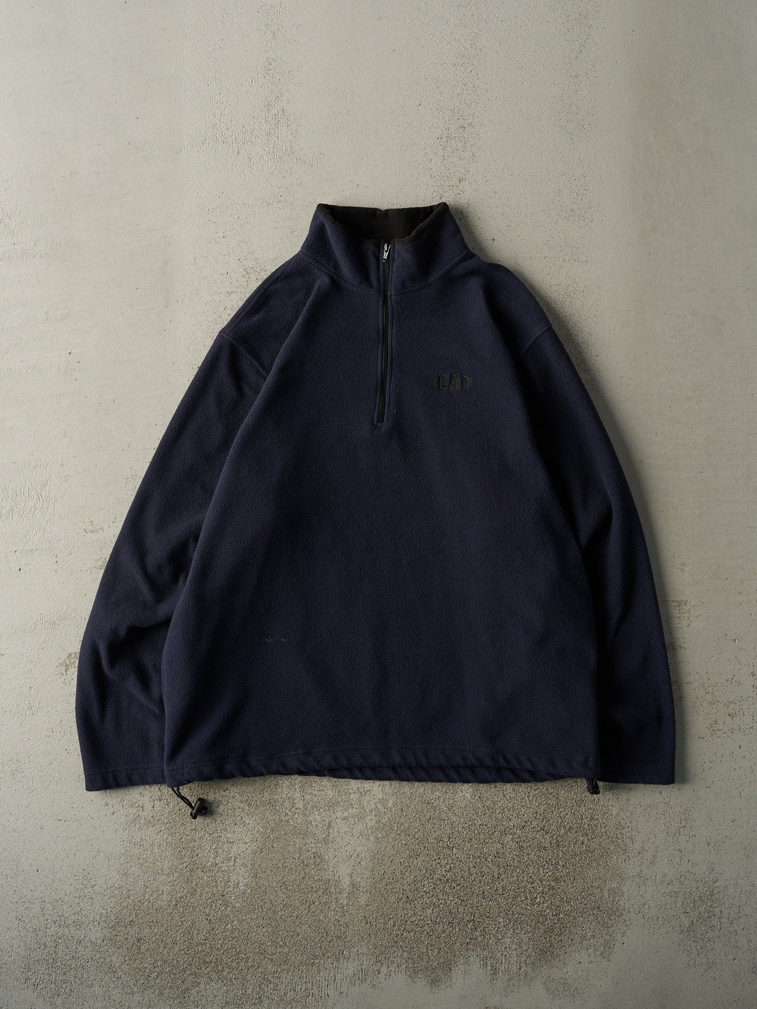 Vintage Y2K Navy Blue Embroidered Gap Fleece Quarter Zip (L/XL)
