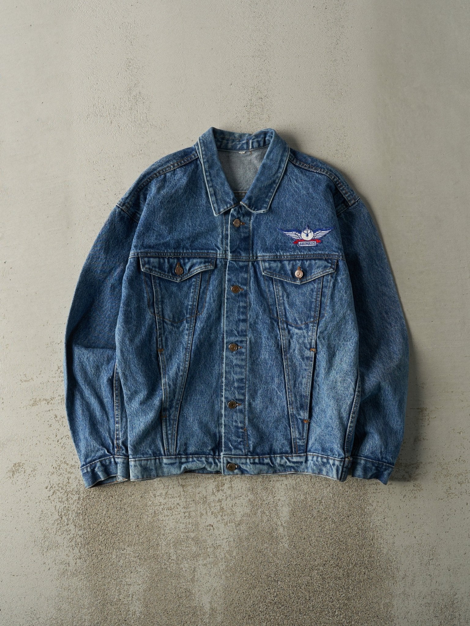 Vintage 90s Mid Wash Embroidered Air Cadet Jean Jacket (L/XL)