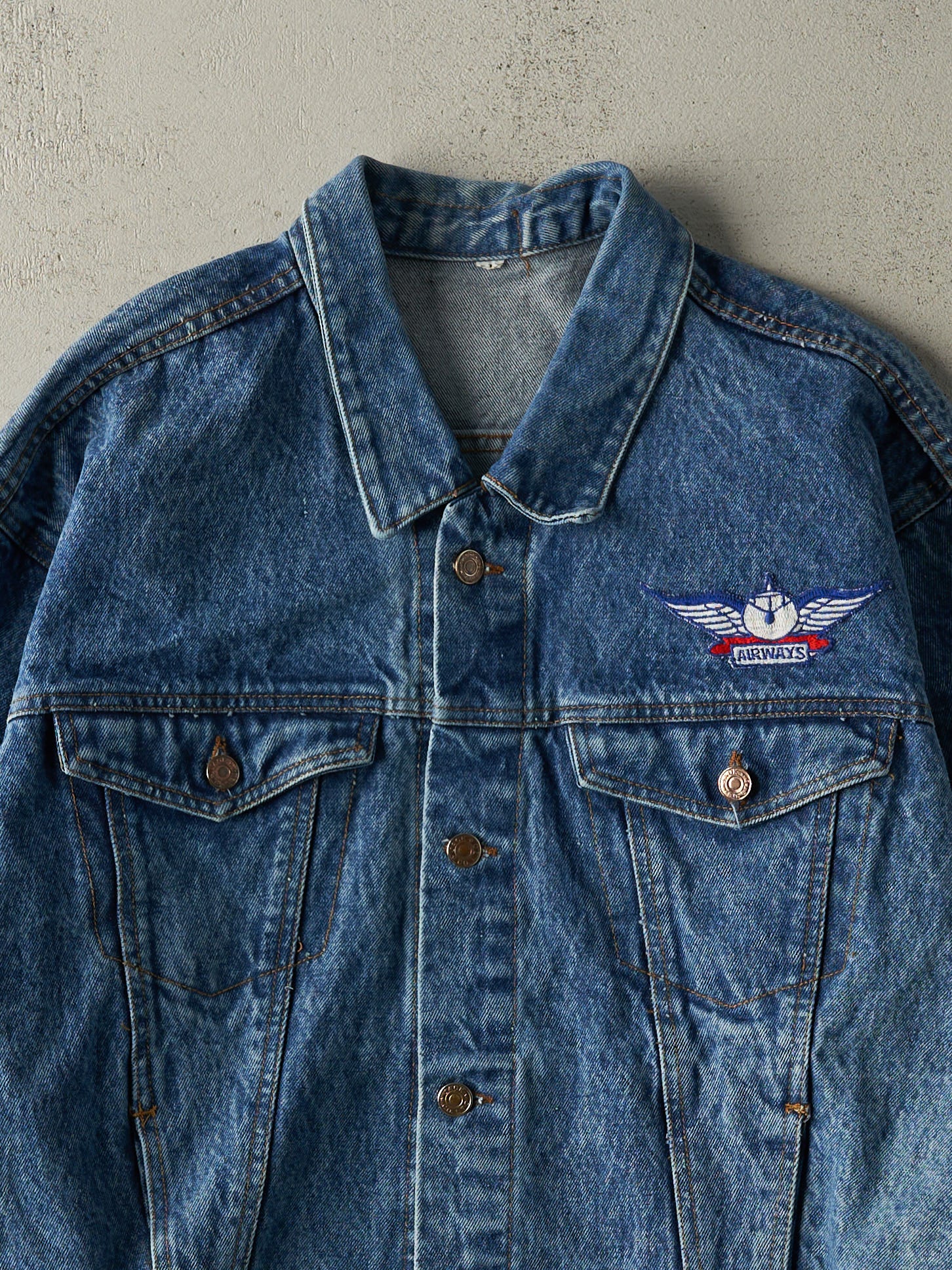 Vintage 90s Mid Wash Embroidered Air Cadet Jean Jacket (M)