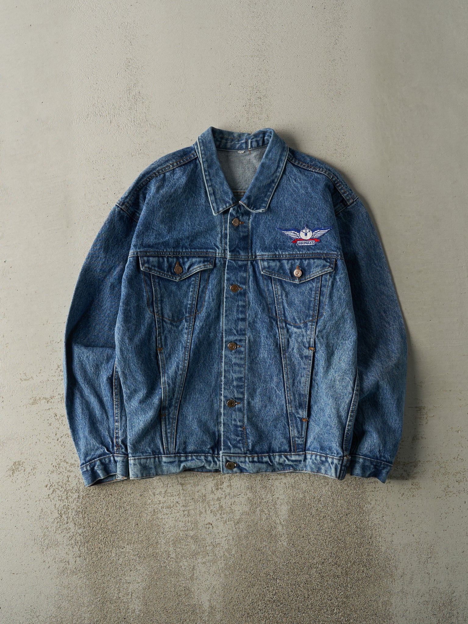 Vintage 90s Mid Wash Embroidered Air Cadet Jean Jacket (M)