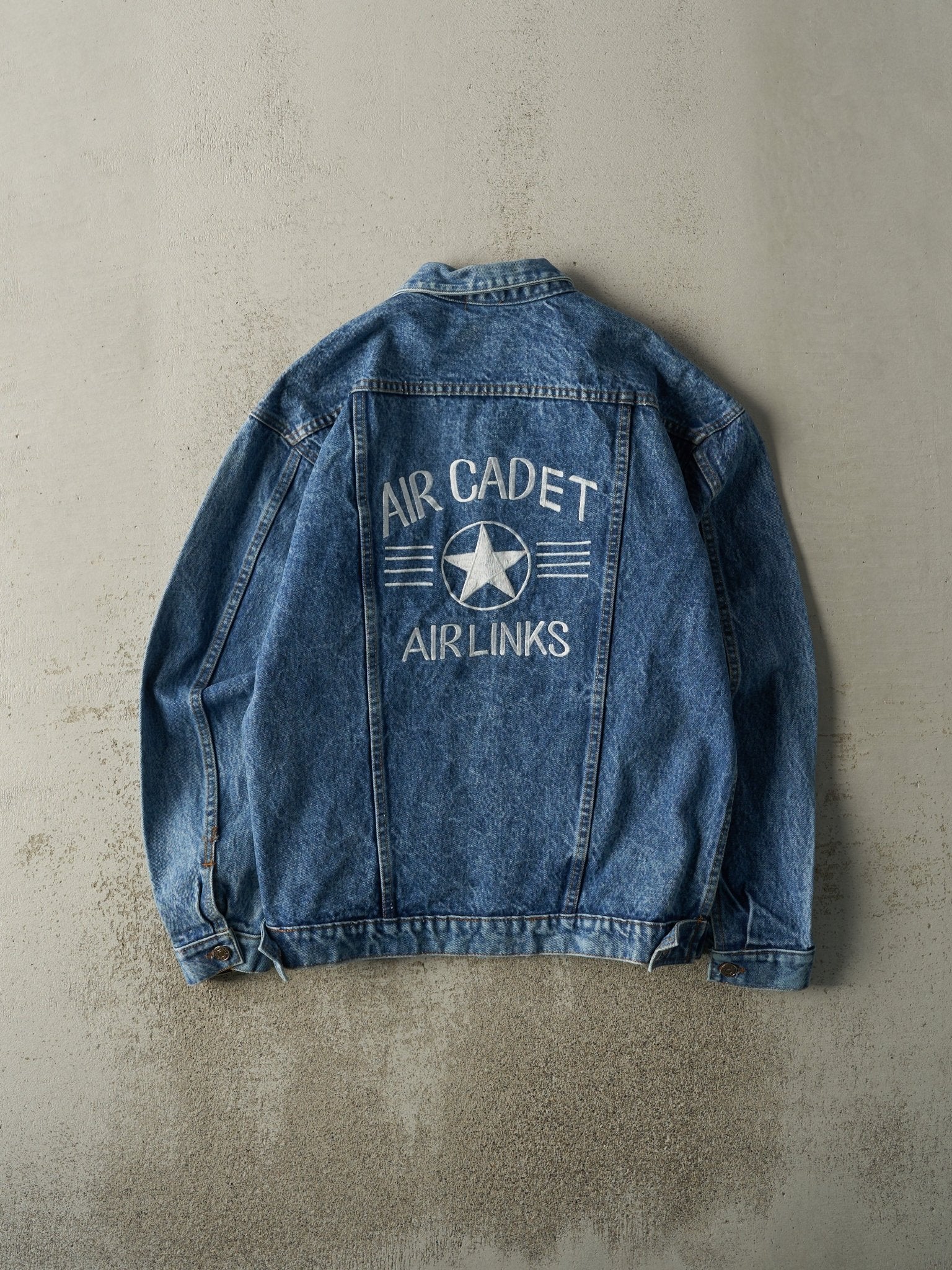 Vintage 90s Mid Wash Embroidered Air Cadet Jean Jacket (L/XL)