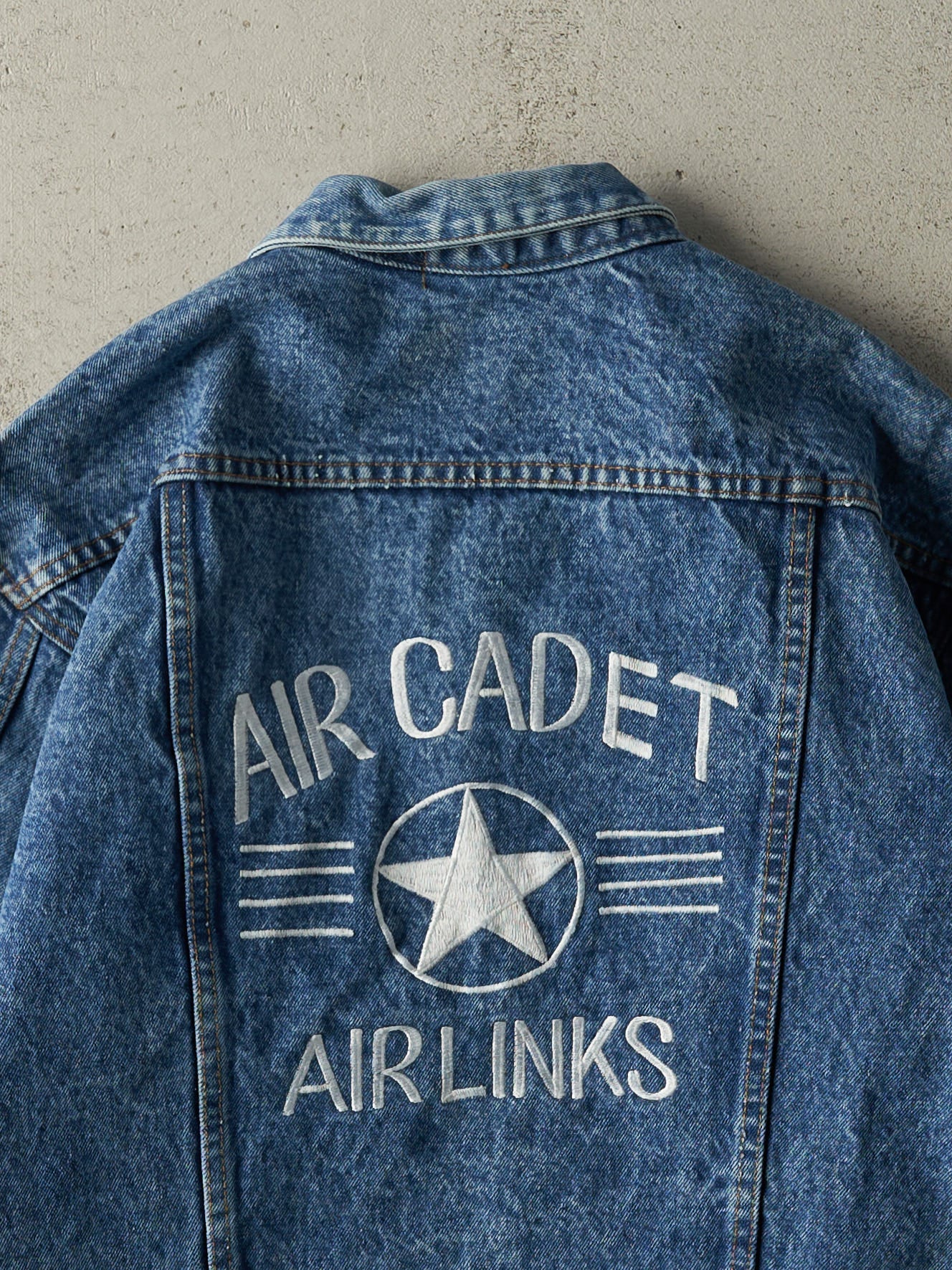 Vintage 90s Mid Wash Embroidered Air Cadet Jean Jacket (L/XL)