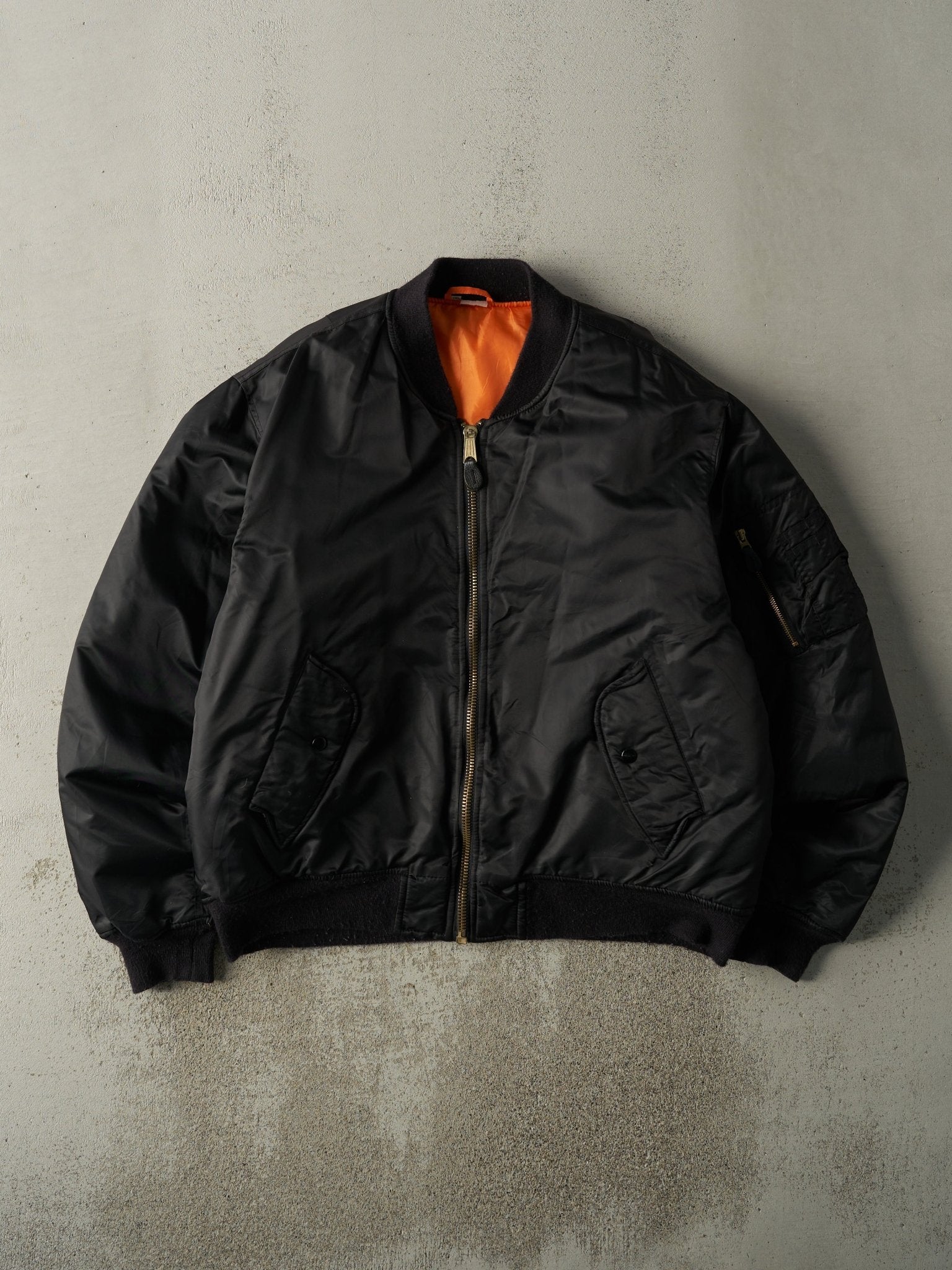 Vintage 90s Black & Orange Reversible Bomber Flight Jacket (XL