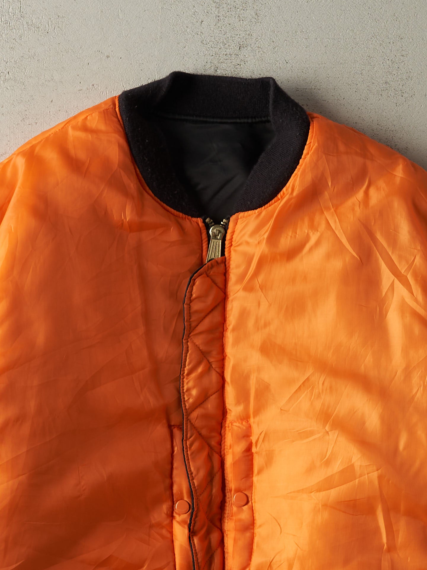 Vintage 90s Black & Orange Reversible Bomber Flight Jacket (XL