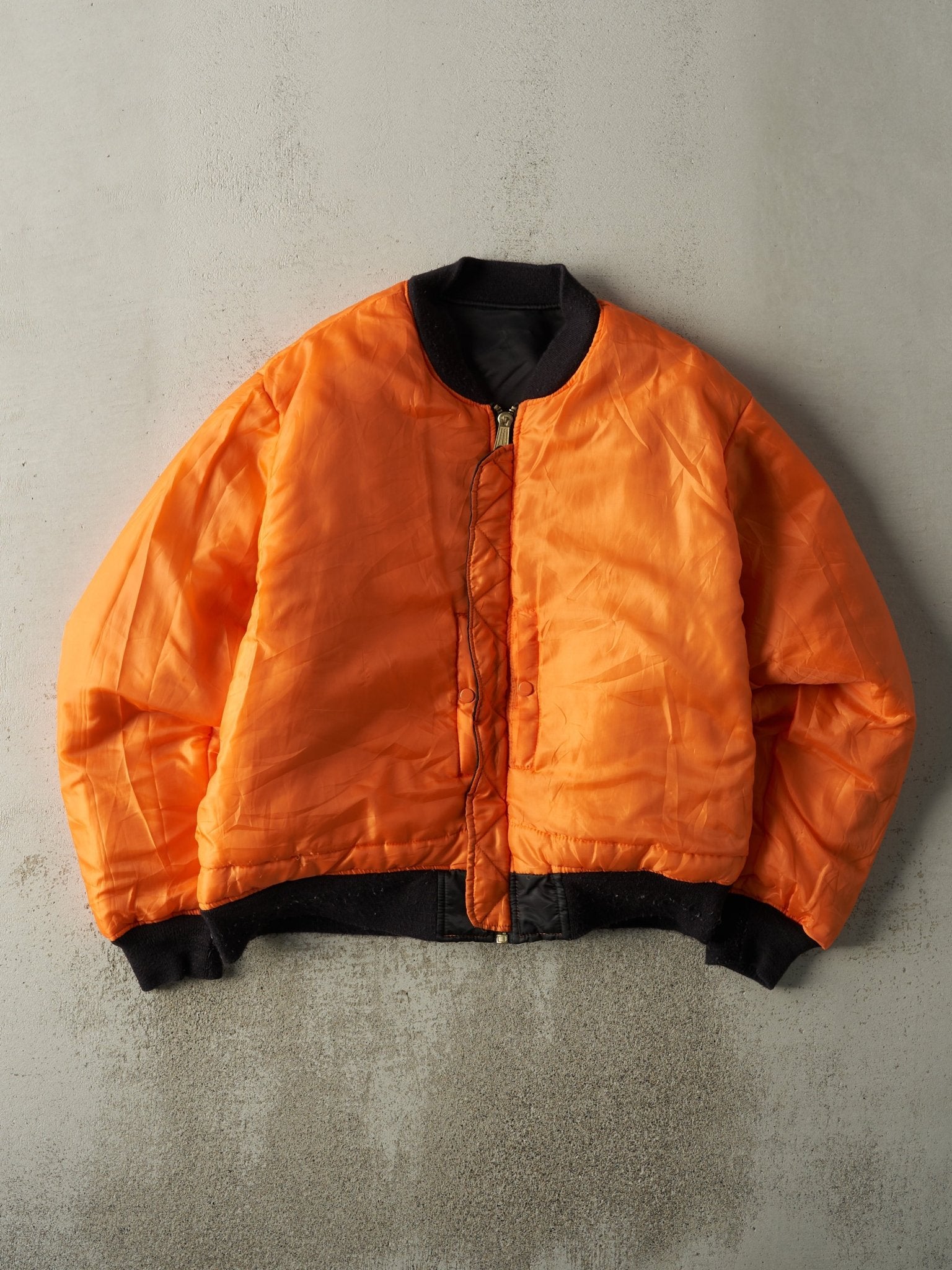 Vintage 90s Black & Orange Reversible Bomber Flight Jacket (XL