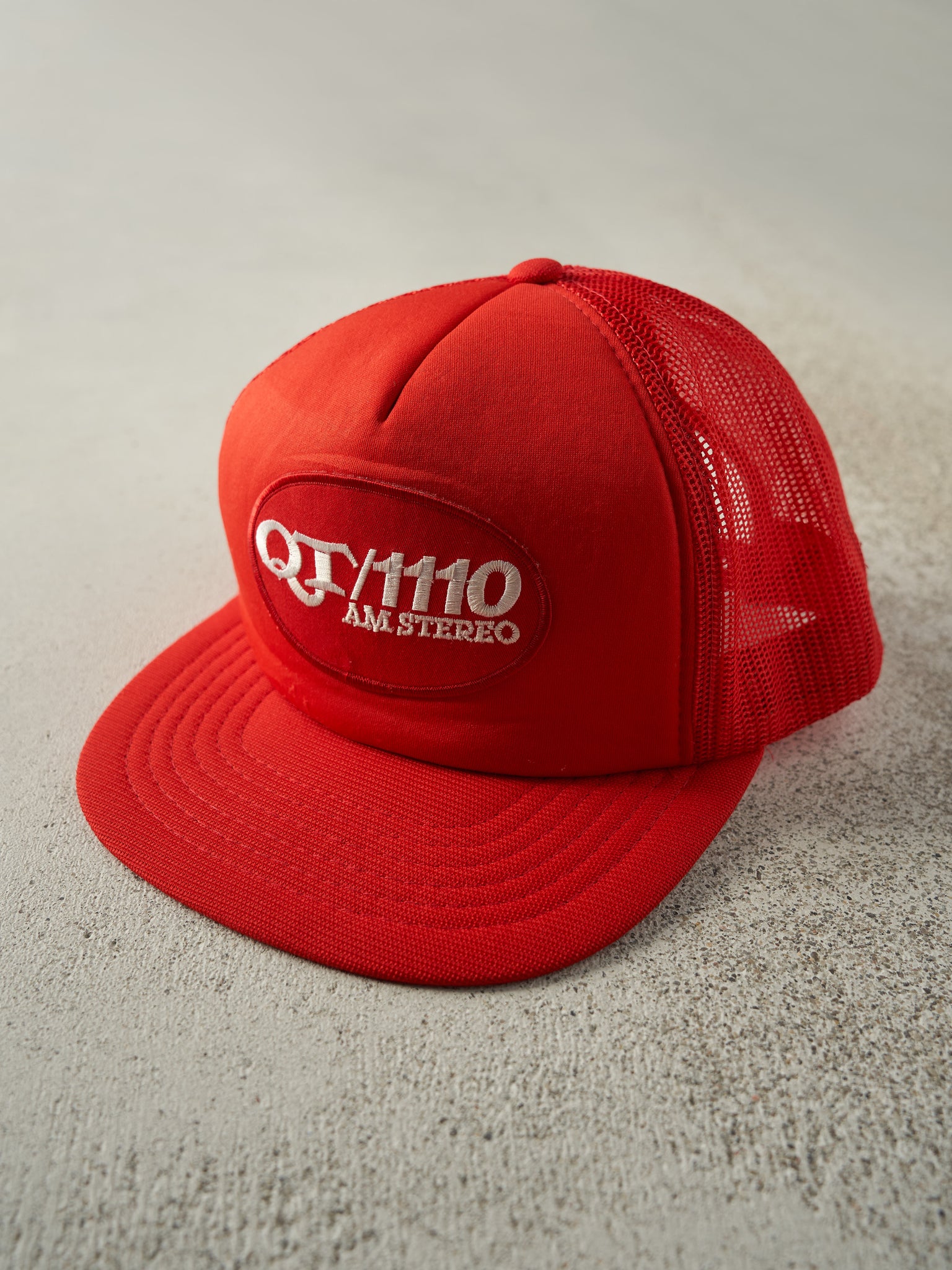 Vintage 80s Red QT 1110 AM Stereo Foam Trucker Hat