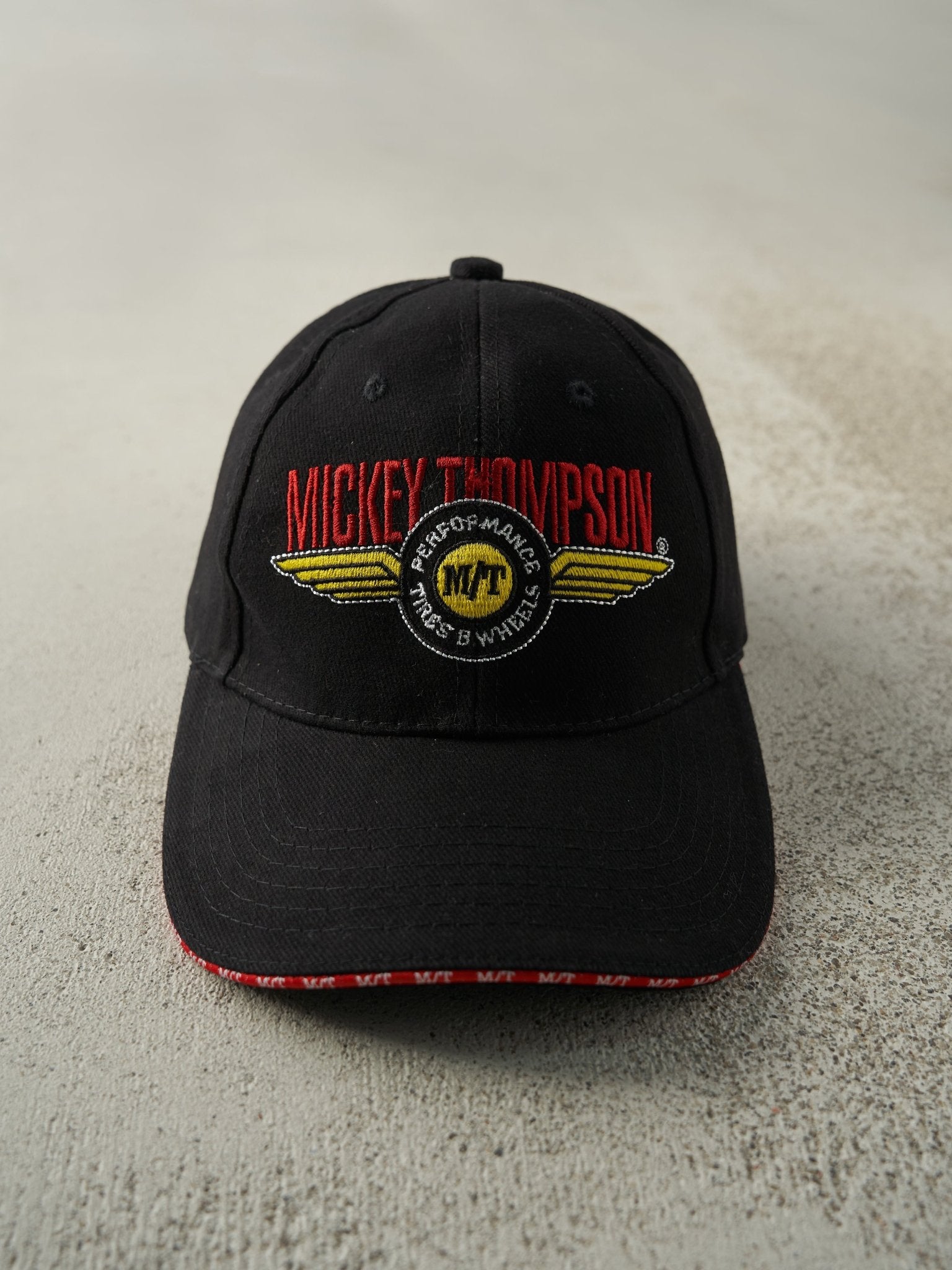 Vintage Y2K Black Embroidered Mickey Thompson Strapback Hat