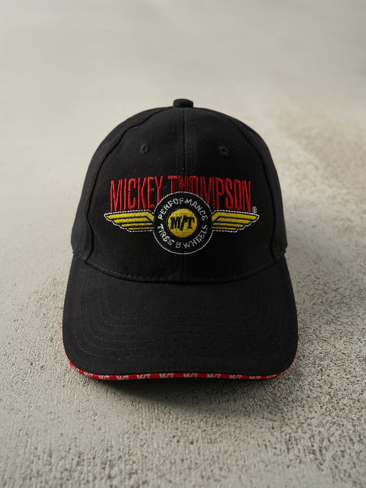 Vintage Y2K Black Embroidered Mickey Thompson Strap Back Hat