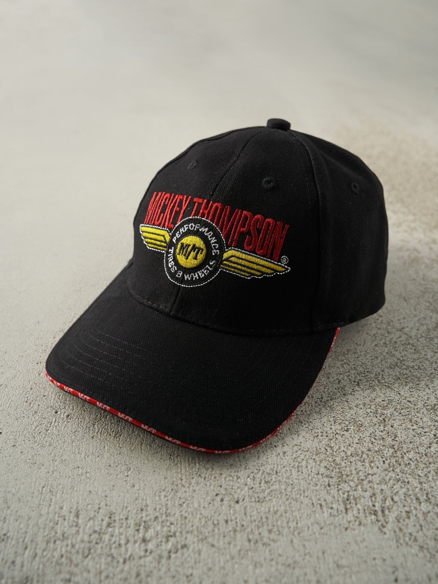 Vintage Y2K Black Embroidered Mickey Thompson Strapback Hat