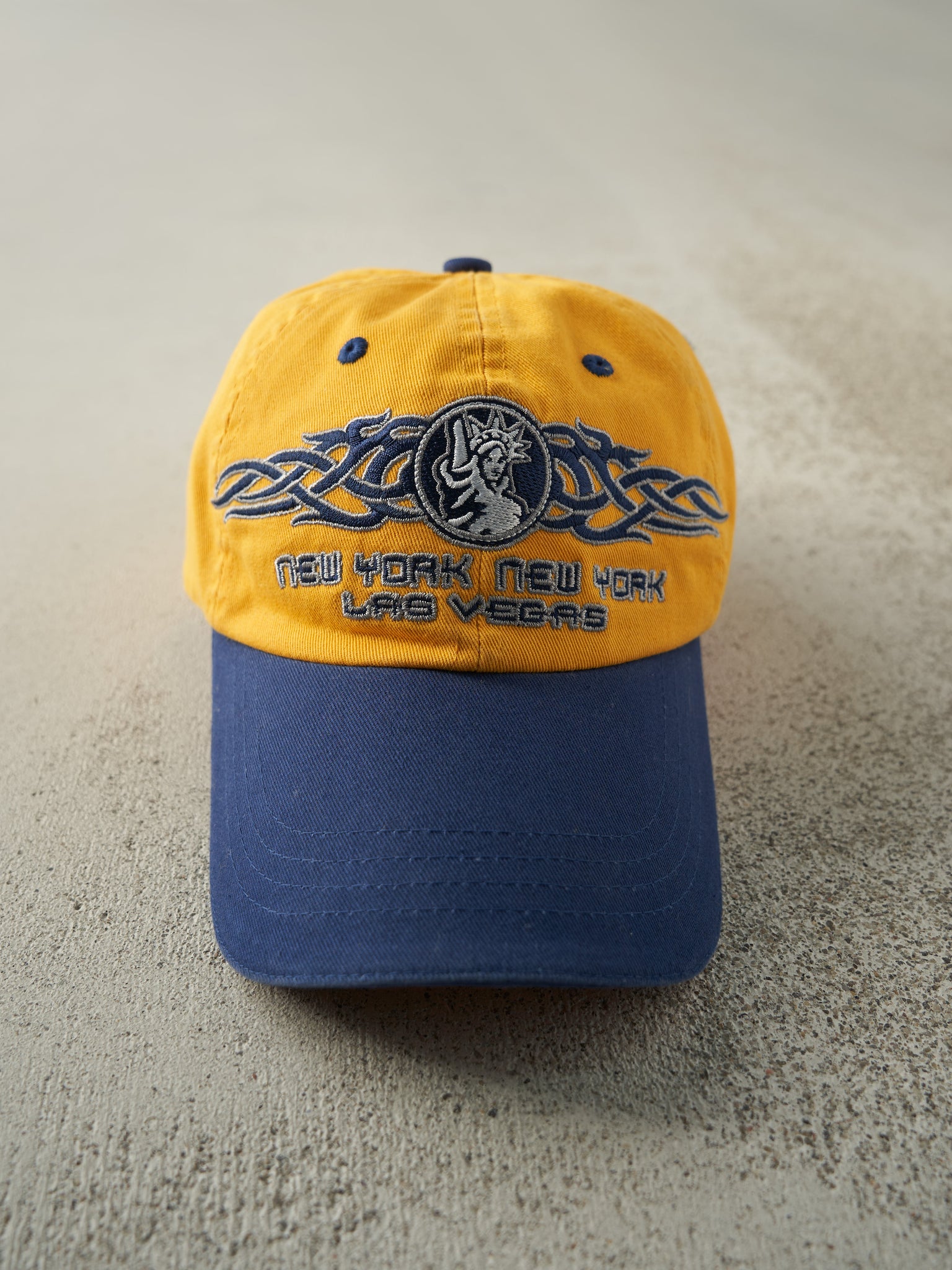 Vintage Y2K Yellow & Blue New York New York Las Vegas Embroidered Strap Back Hat