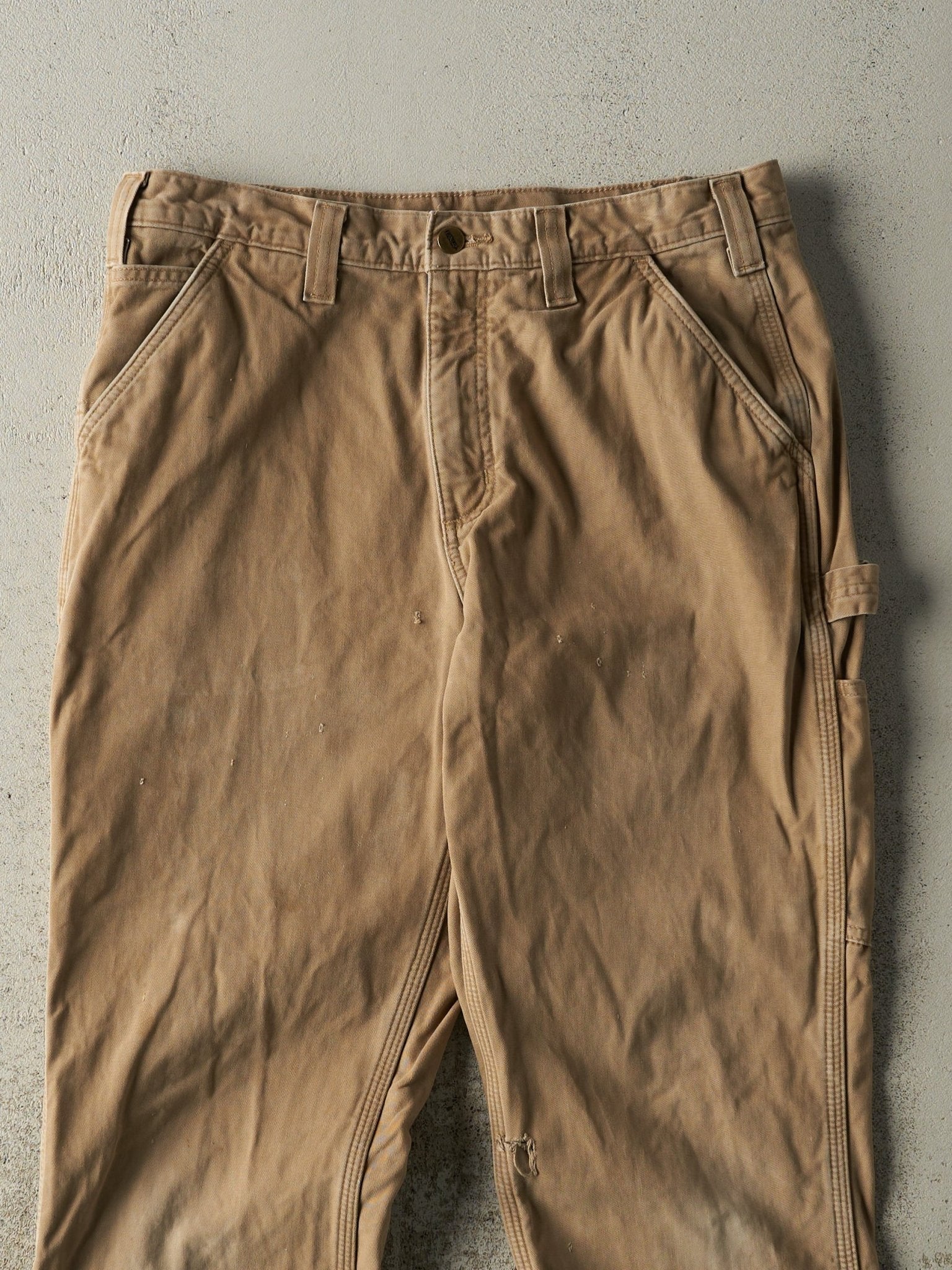 Vintage Y2K Beige Carhartt Flannel Lined Carpenter Pants (32x32)