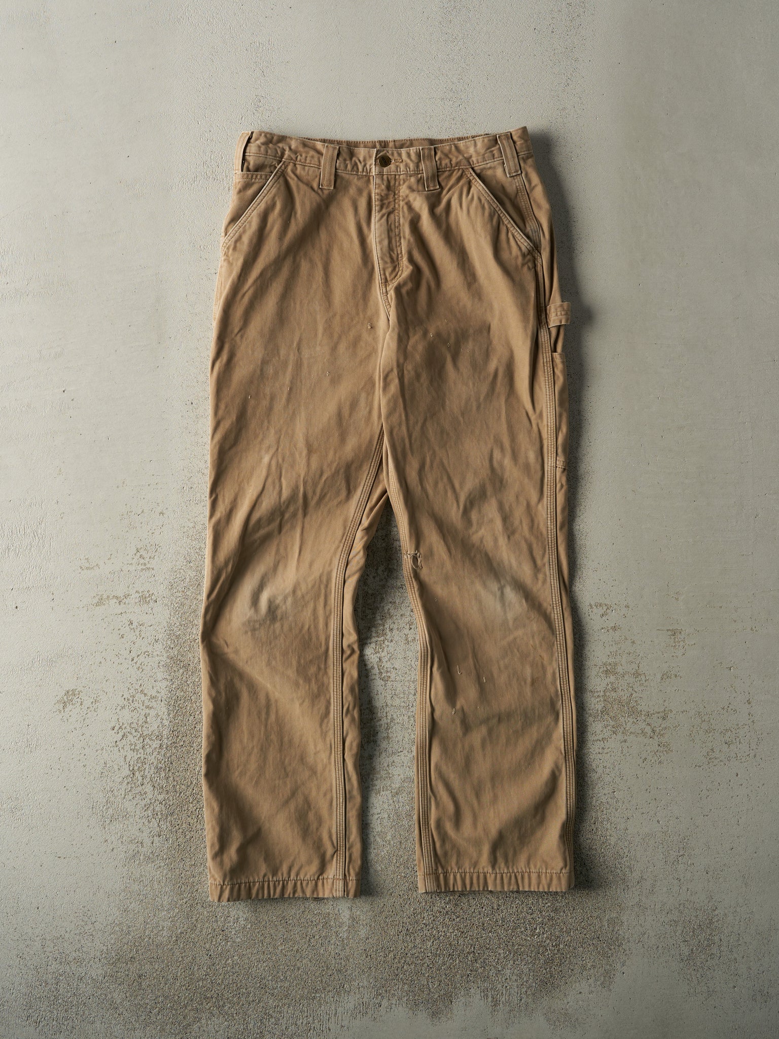 Vintage Y2K Beige Carhartt Flannel Lined Carpenter Pants (32x32)