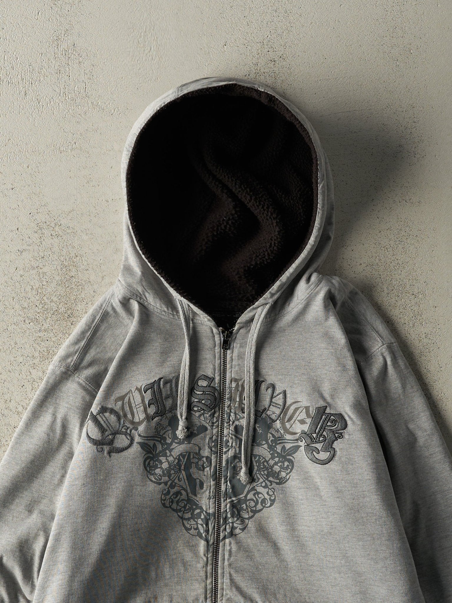 Vintage Y2K Grey Quiksilver Fleece Lined Zip Up Hoodie (L 