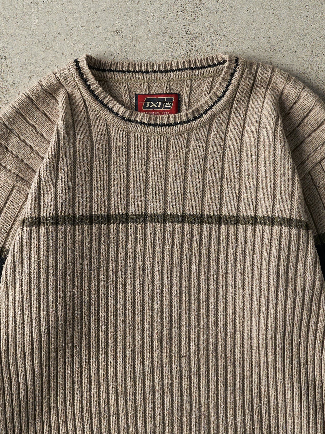 Vintage Y2K Beige, Black & Green TXT Knit Pullover (M)