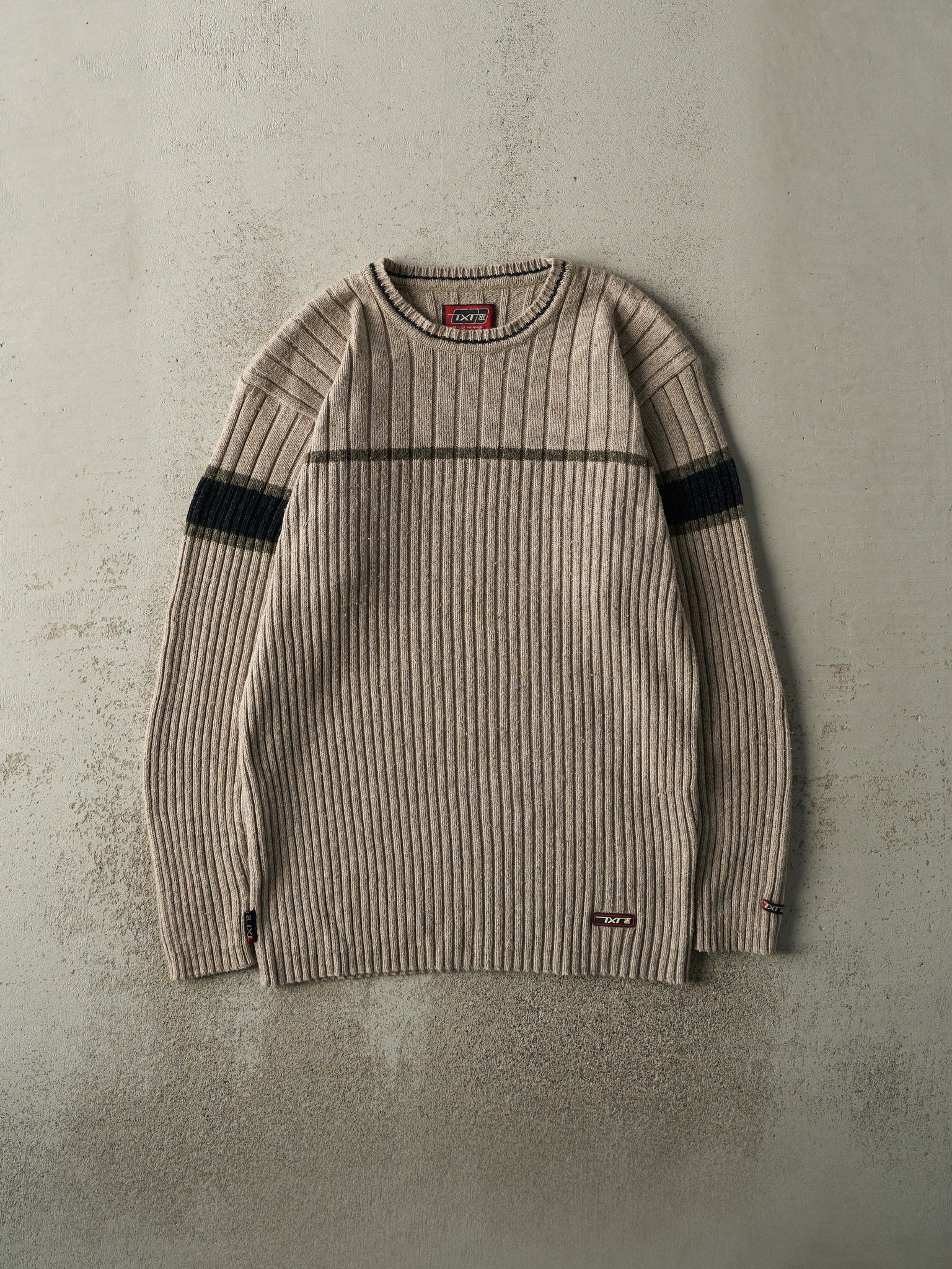 Vintage Y2K Beige, Black & Green TXT Knit Pullover (M)