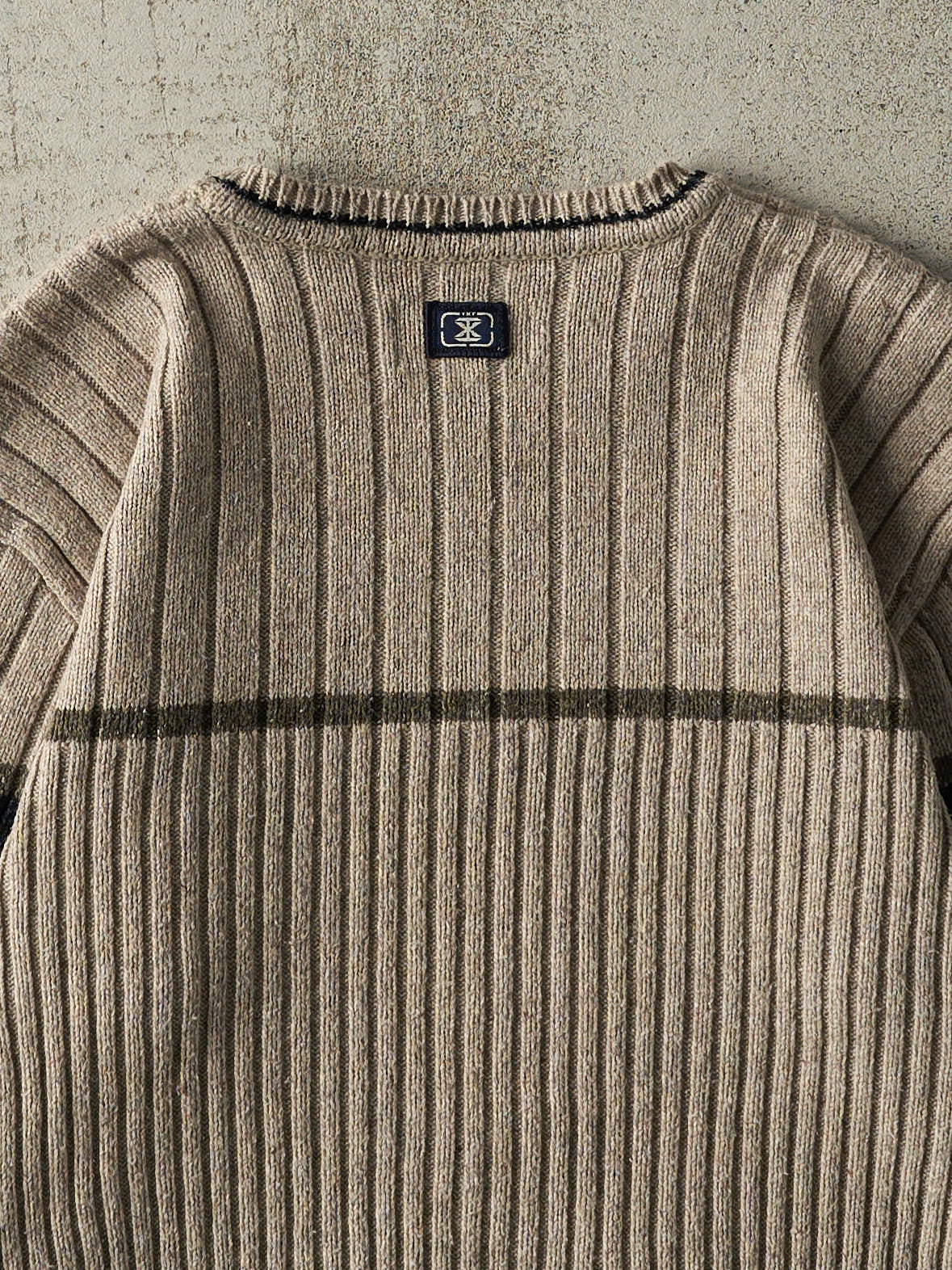 Vintage Y2K Beige, Black & Green TXT Knit Pullover (M)