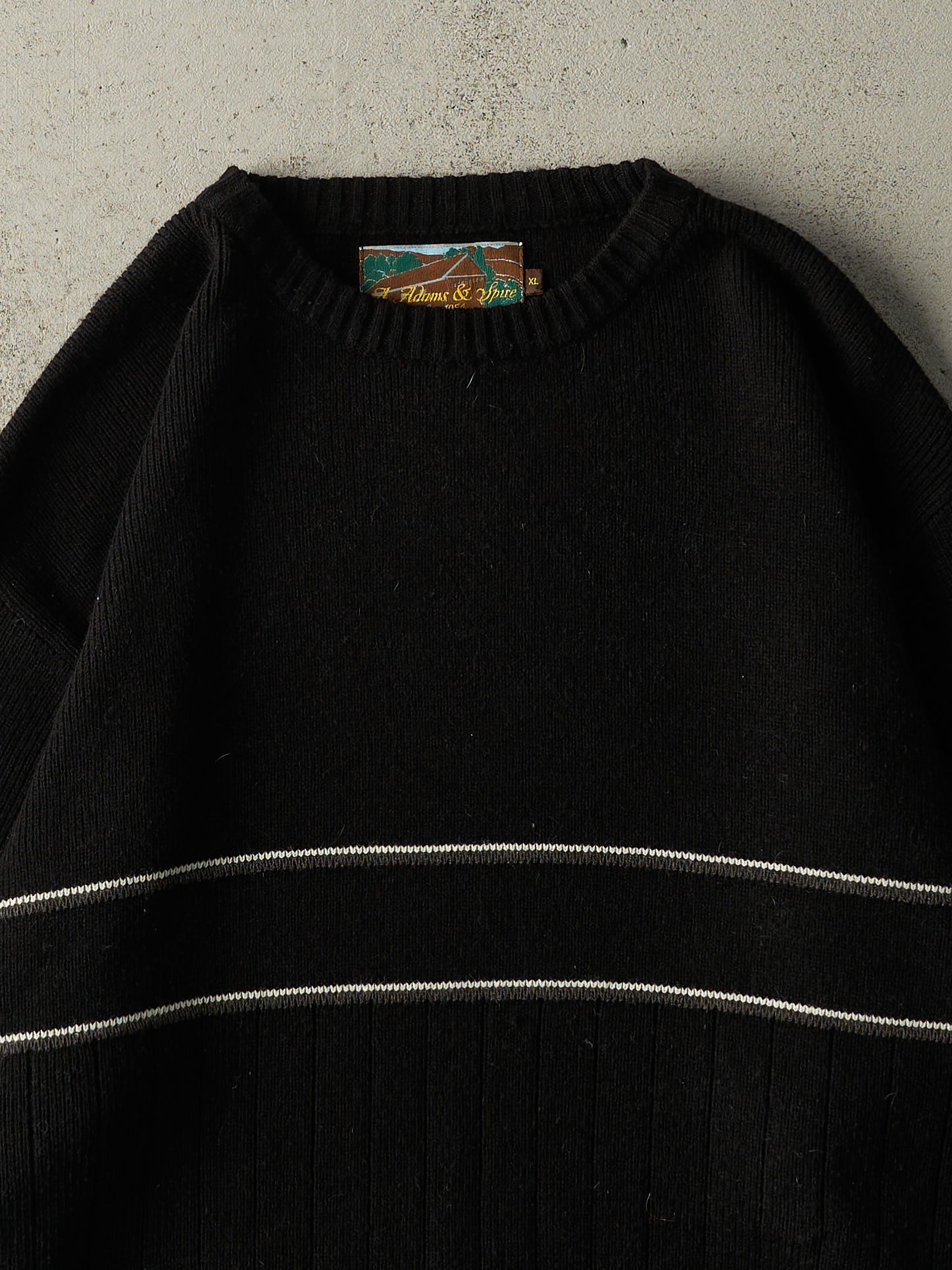 Vintage Y2K Black Striped Knit Pullover (L)