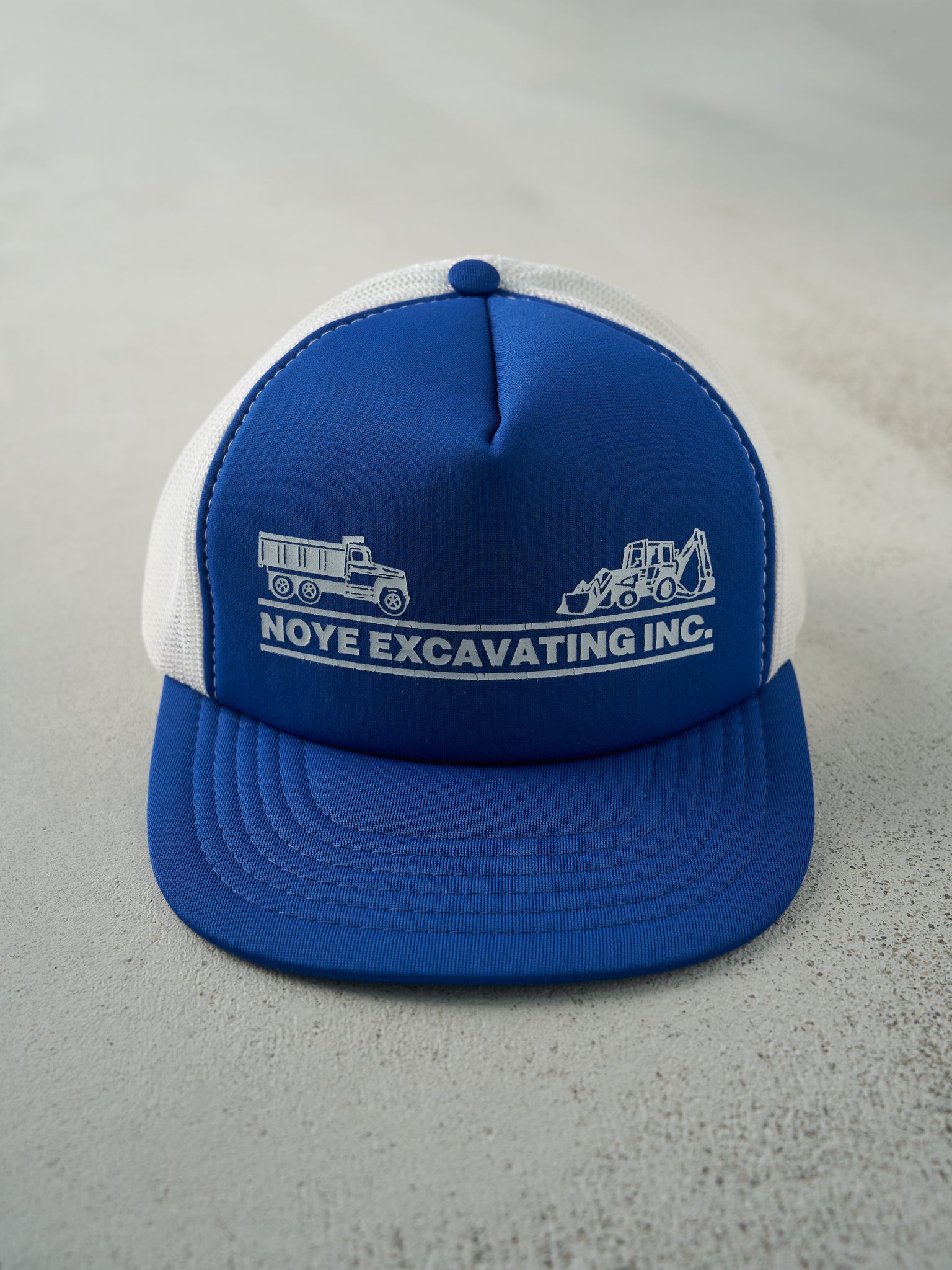 Vintage 80s Blue Noye Excavating Inc. Foam Trucker Hat