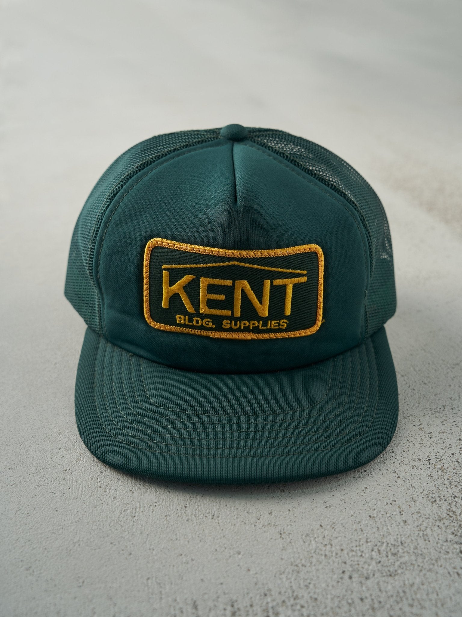 Vintage 80s Forest Green Kent Building Supplies Foam Trucker Hat