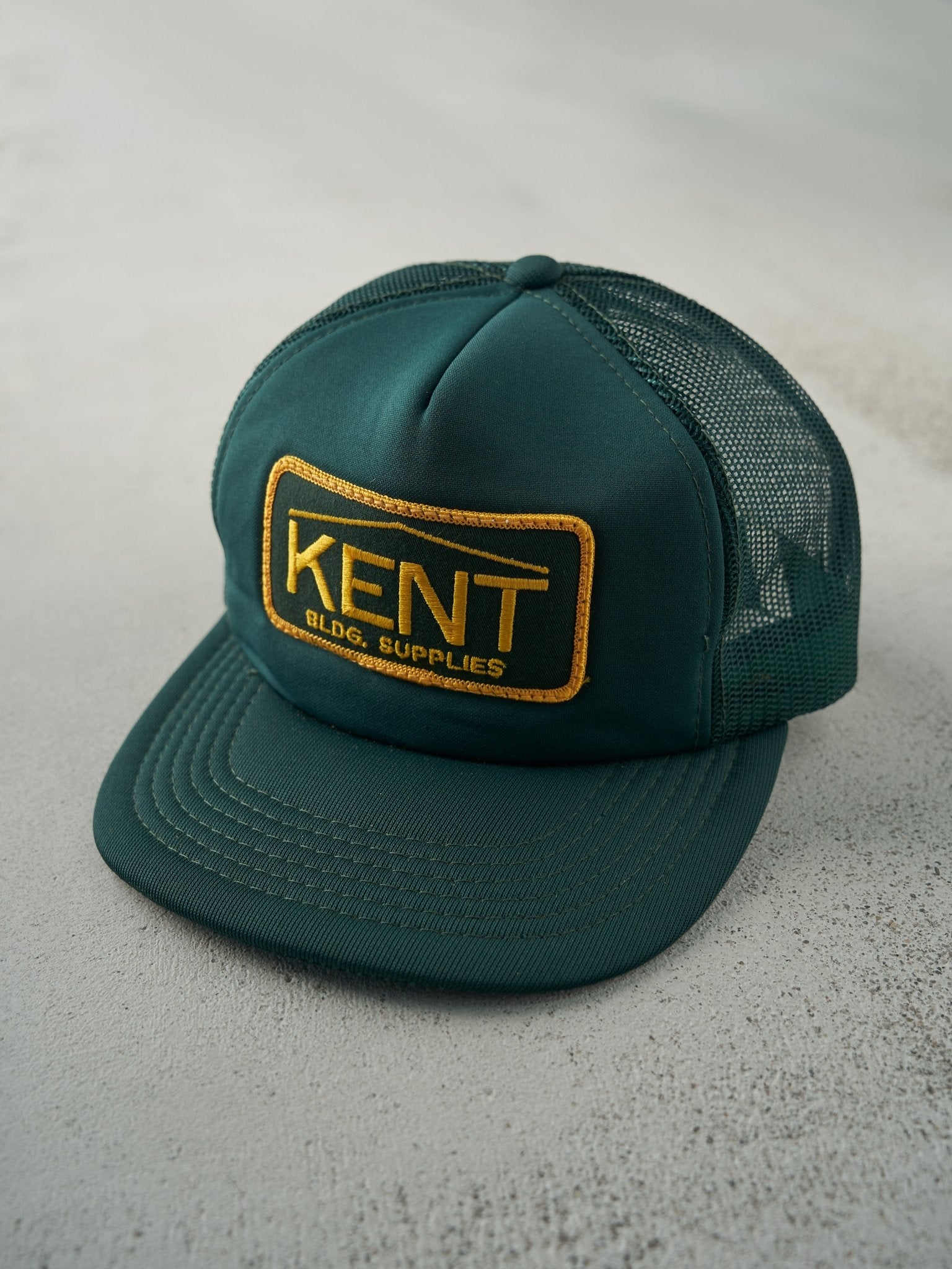 Vintage 80s Forest Green Kent Building Supplies Foam Trucker Hat