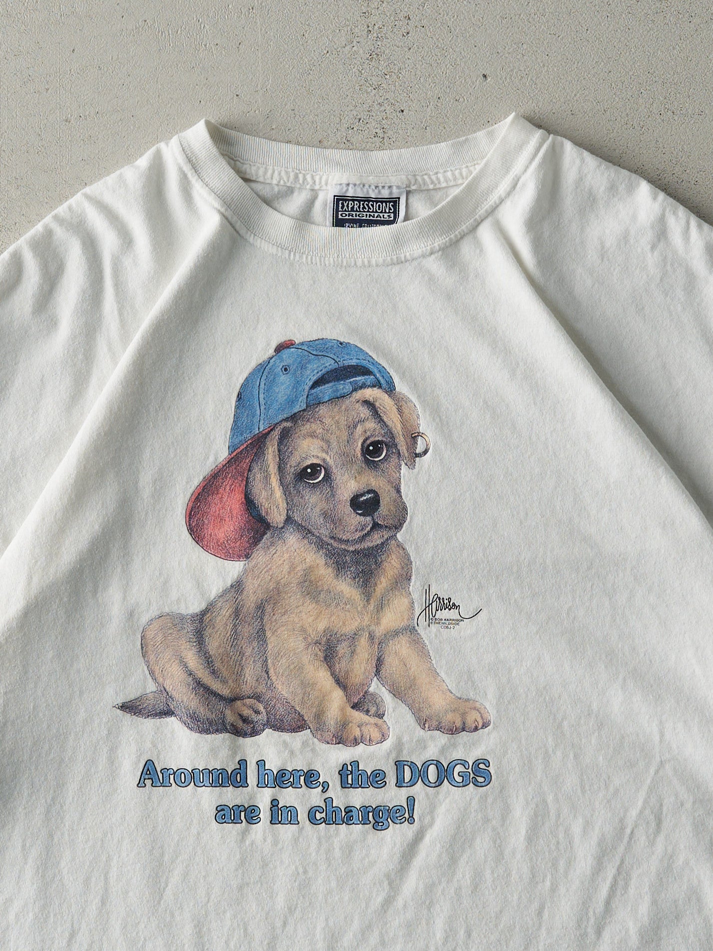 Vintage 90s White "The Dogs Are In Charge" Tee (L)