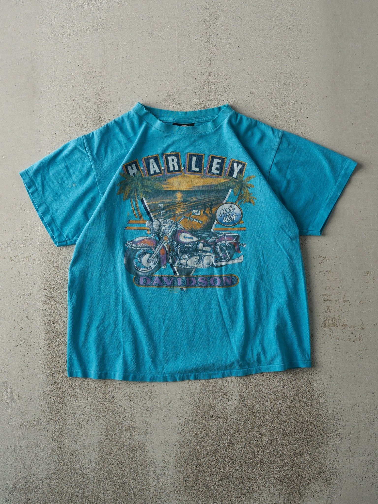 Vintage 90' Blue 3D Emblem Honolulu Hawaii Harley Davidson Tee (M)
