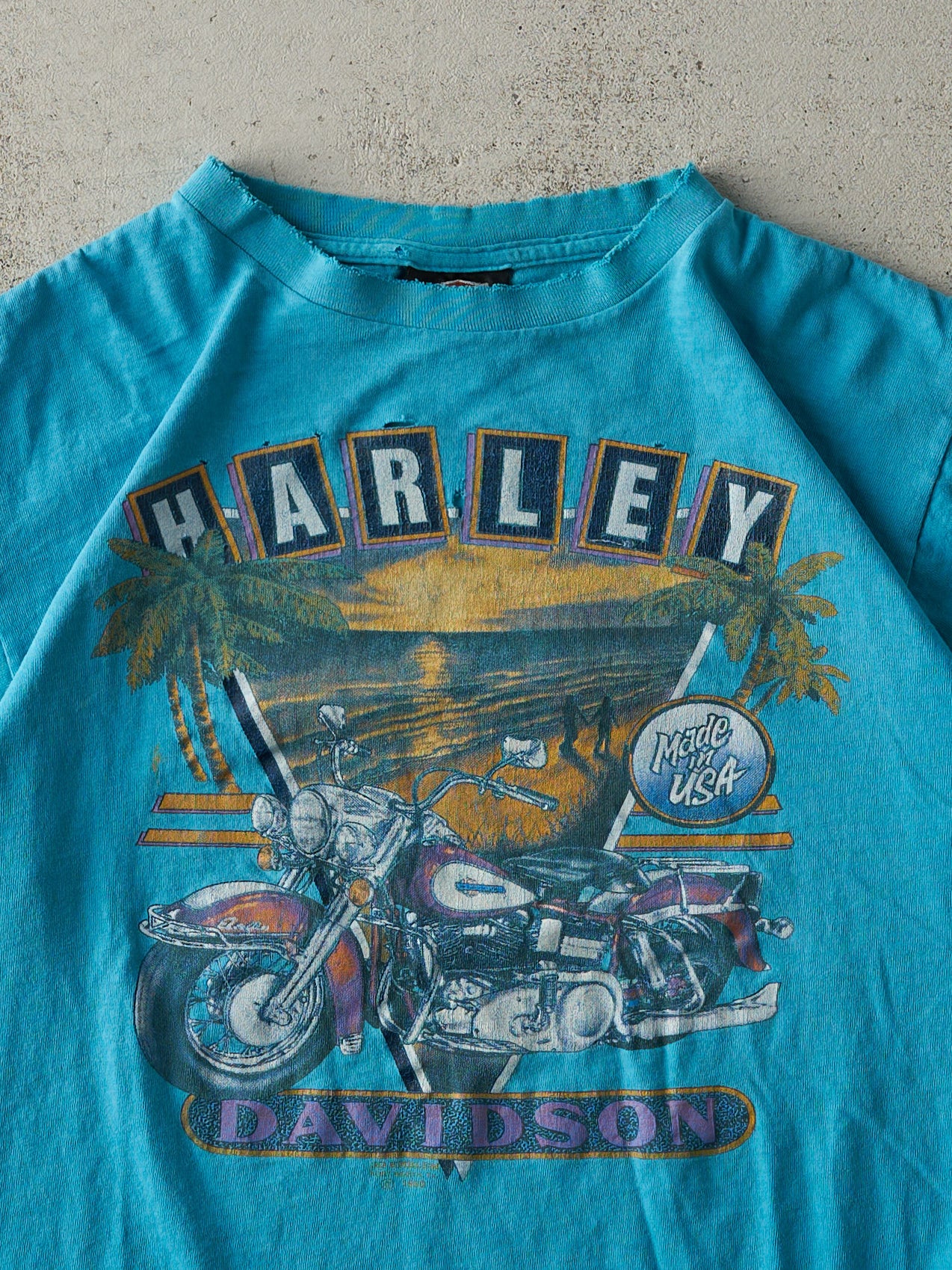 Vintage 90' Blue 3D Emblem Honolulu Hawaii Harley Davidson Tee (M)