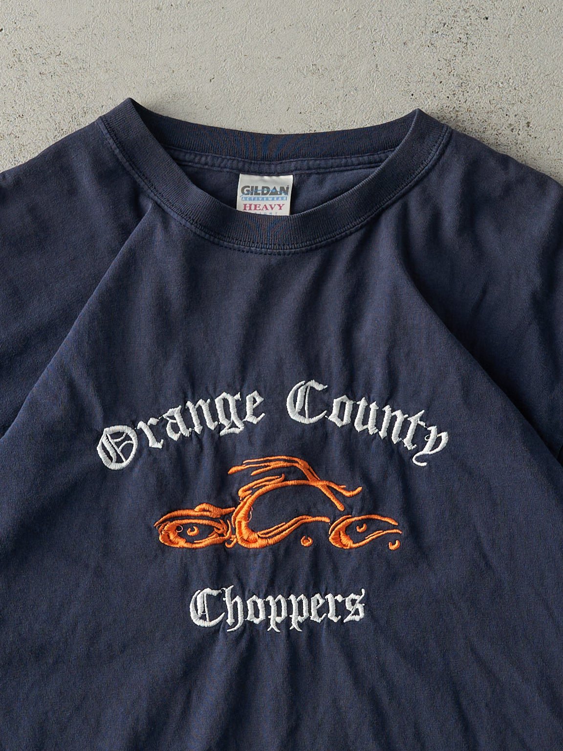 Vintage Y2K Navy Blue Embroidered Orange County Choppers Tee (M)