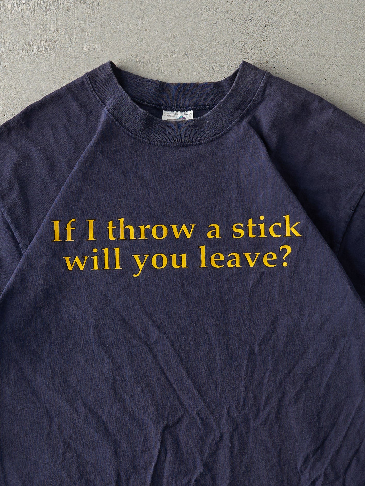 Vintage 90s Navy Blue "If I Throw A Stick" Tee (M)