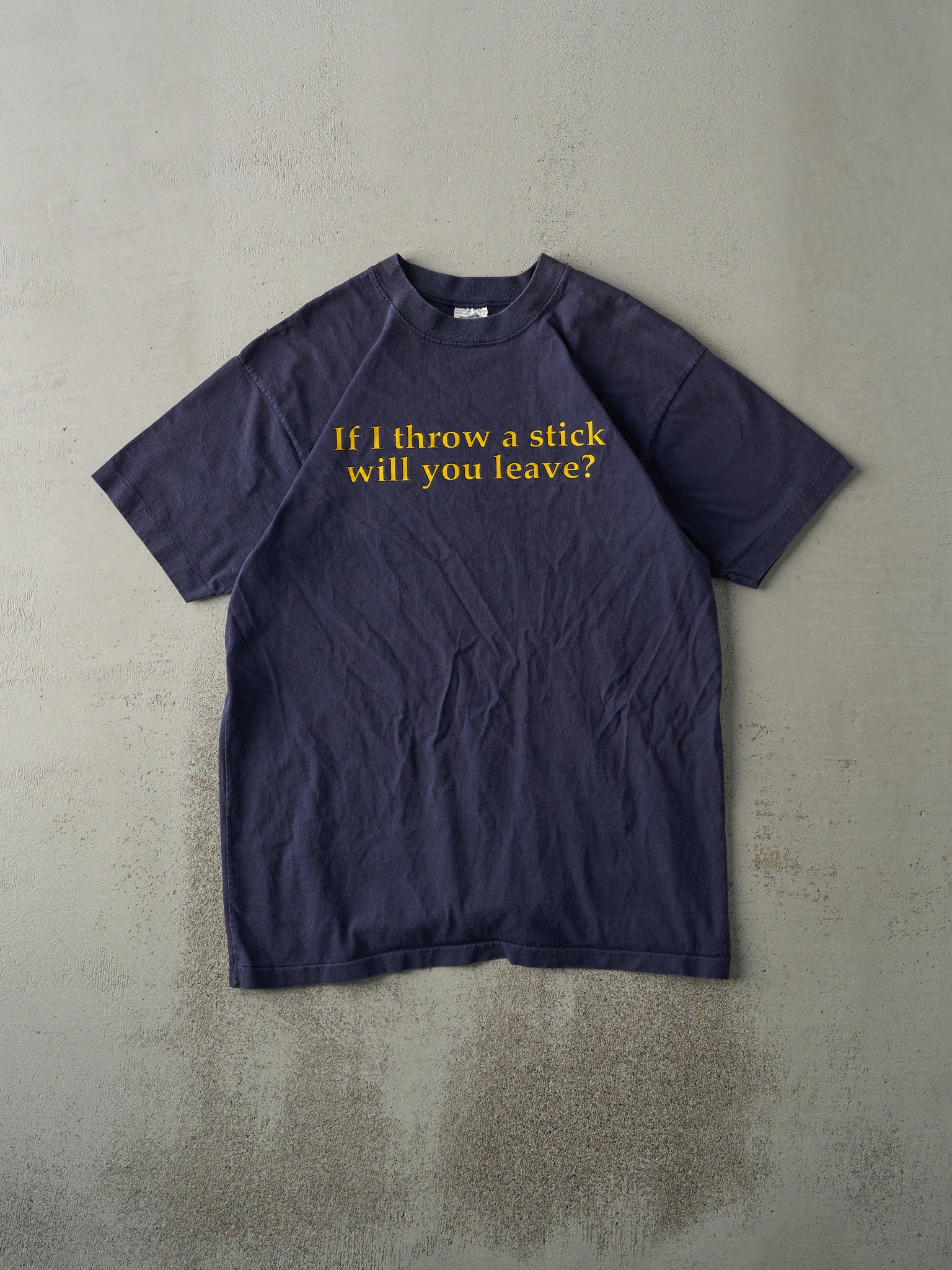 Vintage 90s Navy Blue "If I Throw A Stick" Tee (M)