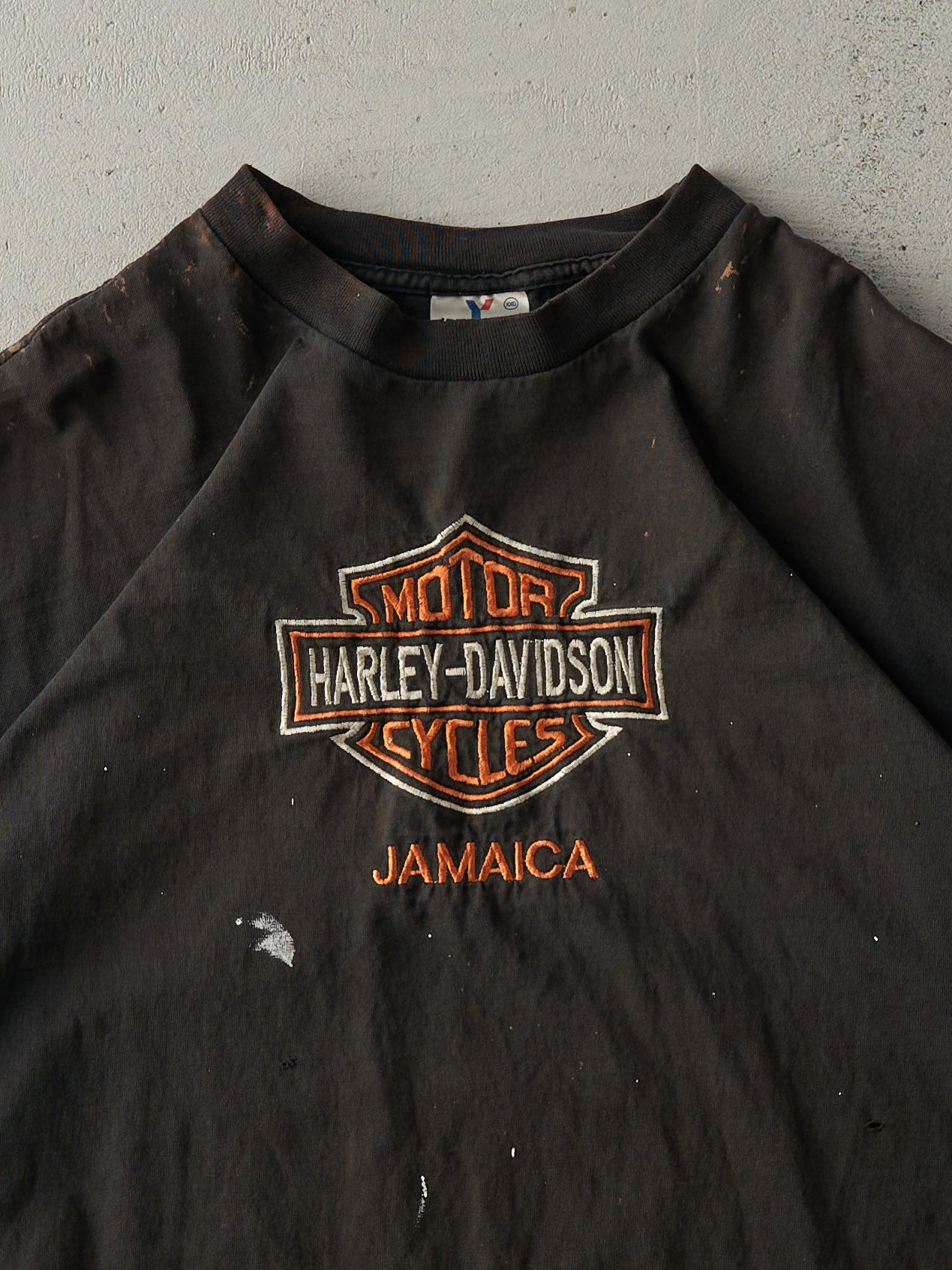 Vintage 90s Black Jamaica Harley Davidson Embroidered Bootleg Tee (L)
