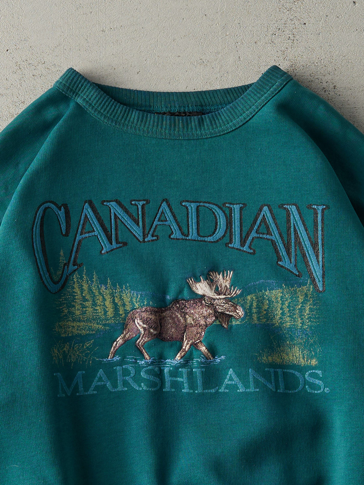 Vintage 90s Teal Canadian Marshlands Boxy Crewneck (L)