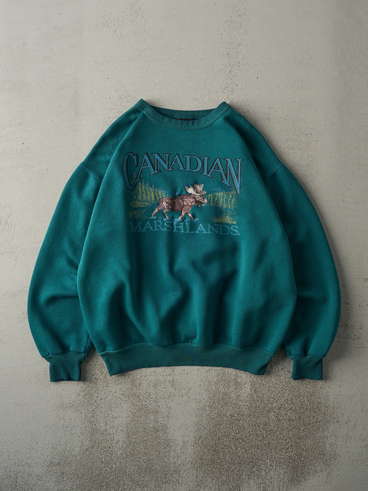 Vintage 90s Teal Canadian Marshlands Boxy Crewneck (L)