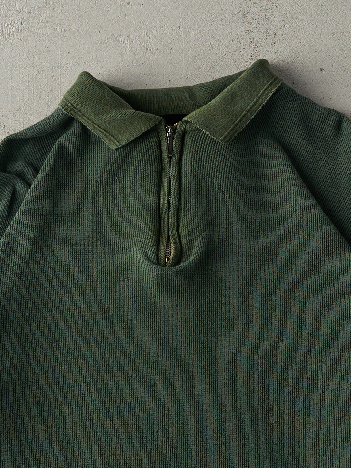 Vintage Y2K Green Quarter Zip Waffle Knit Boxy Sweater (XL)