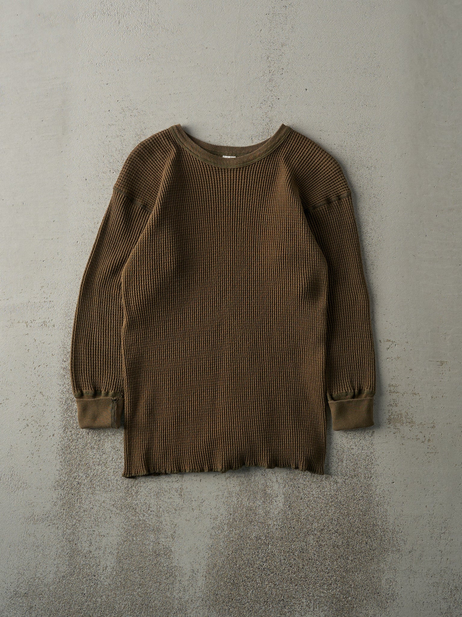 Vintage 90s Brown Waffle Knit Thermal Long Sleeve (XS)