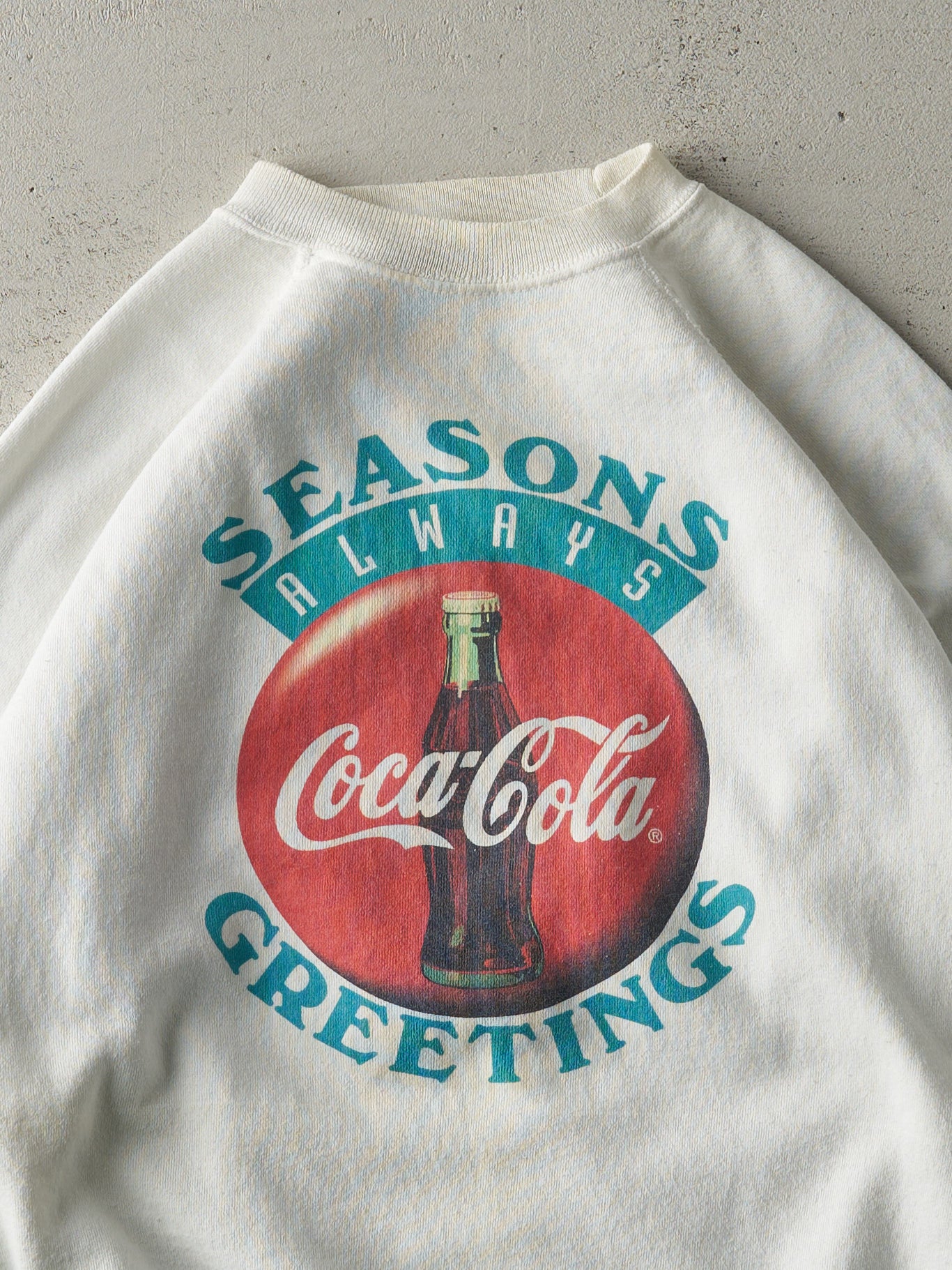 Vintage 80s White Seasons Greetings Coca Cola Crewneck (M)