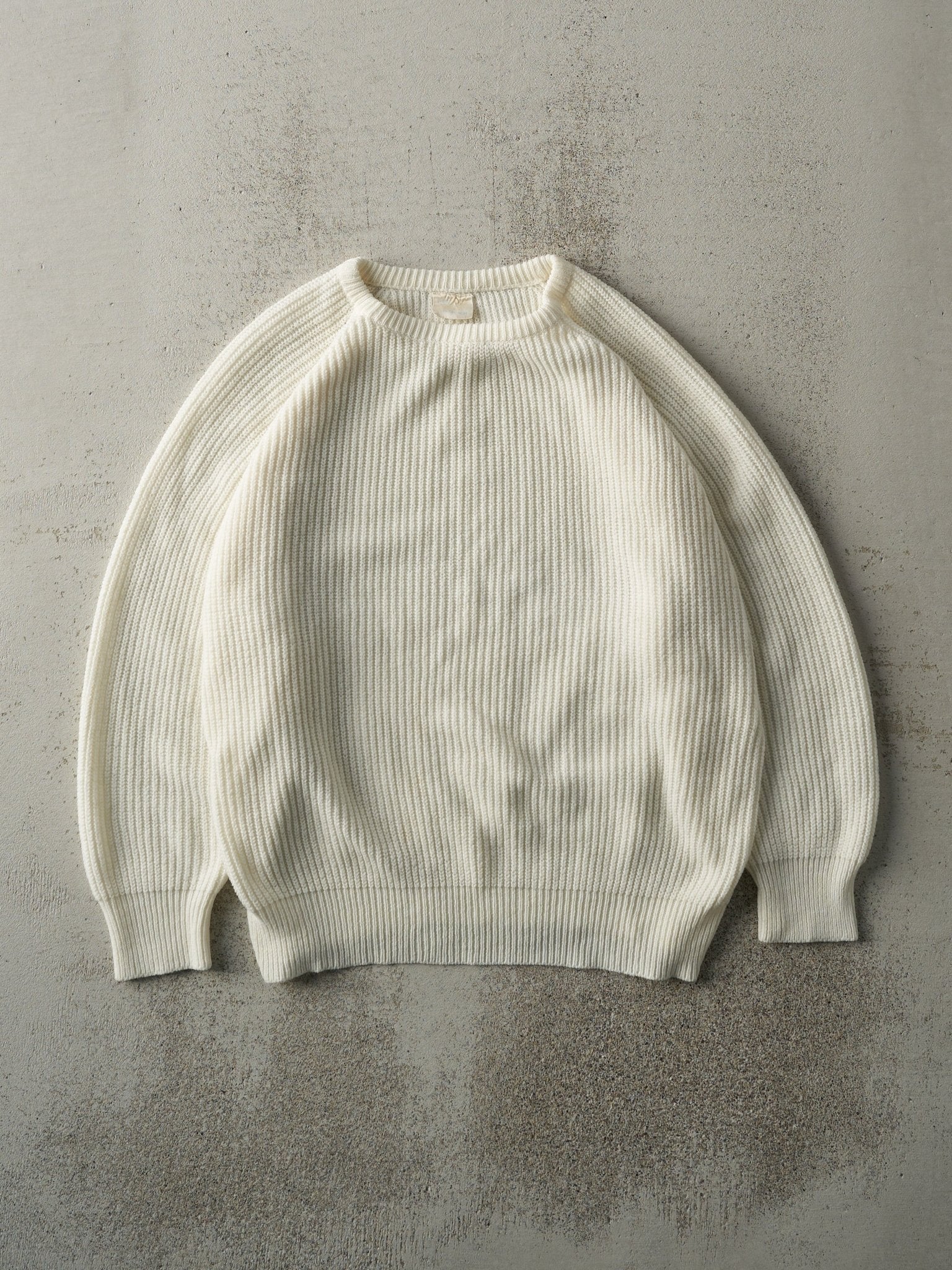 Vintage 80s Cream Fisherman Knit Pullover (M)