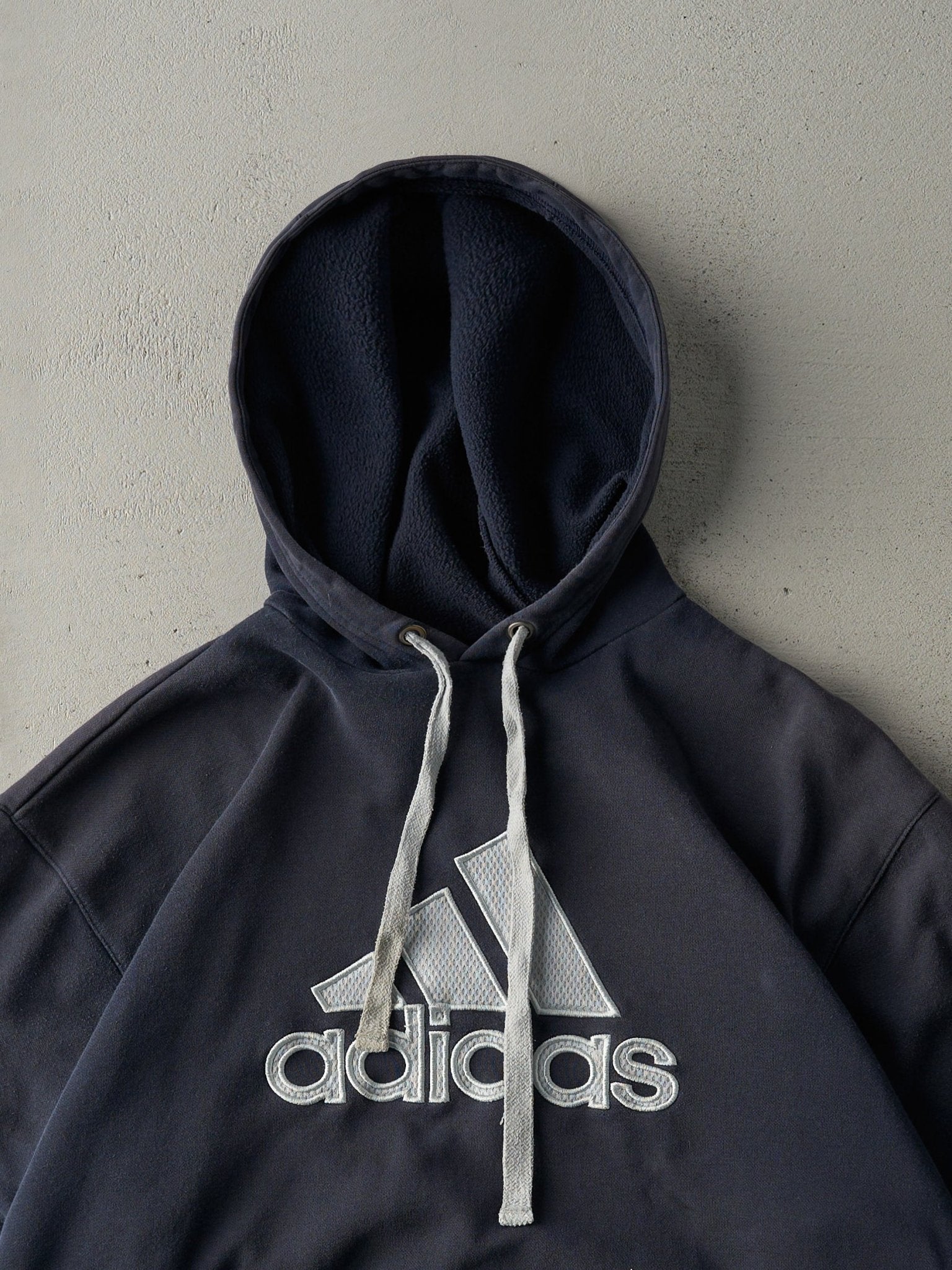 Vintage Y2K Navy Blue Embroidered Adidas Hoodie (XL)