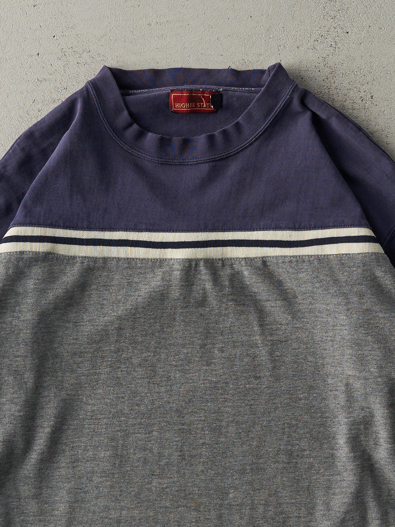 Vintage Y2K Grey & Navy Striped Long Sleeve (L)