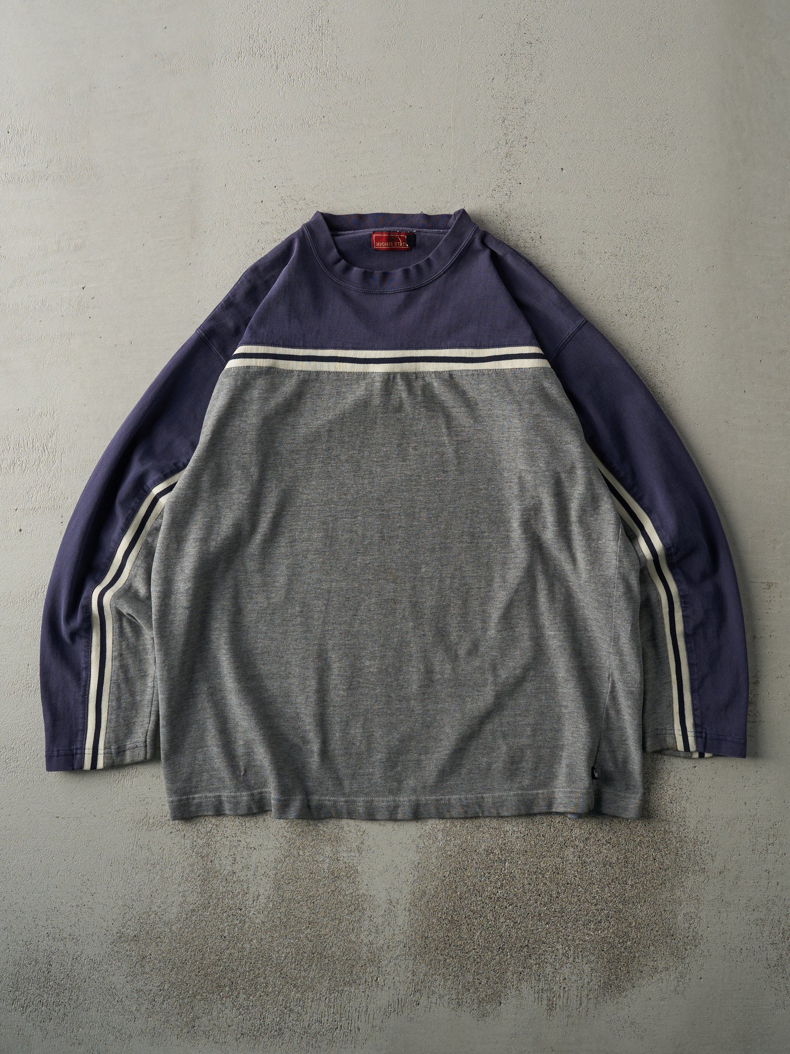 Vintage Y2K Grey & Navy Striped Long Sleeve (L)