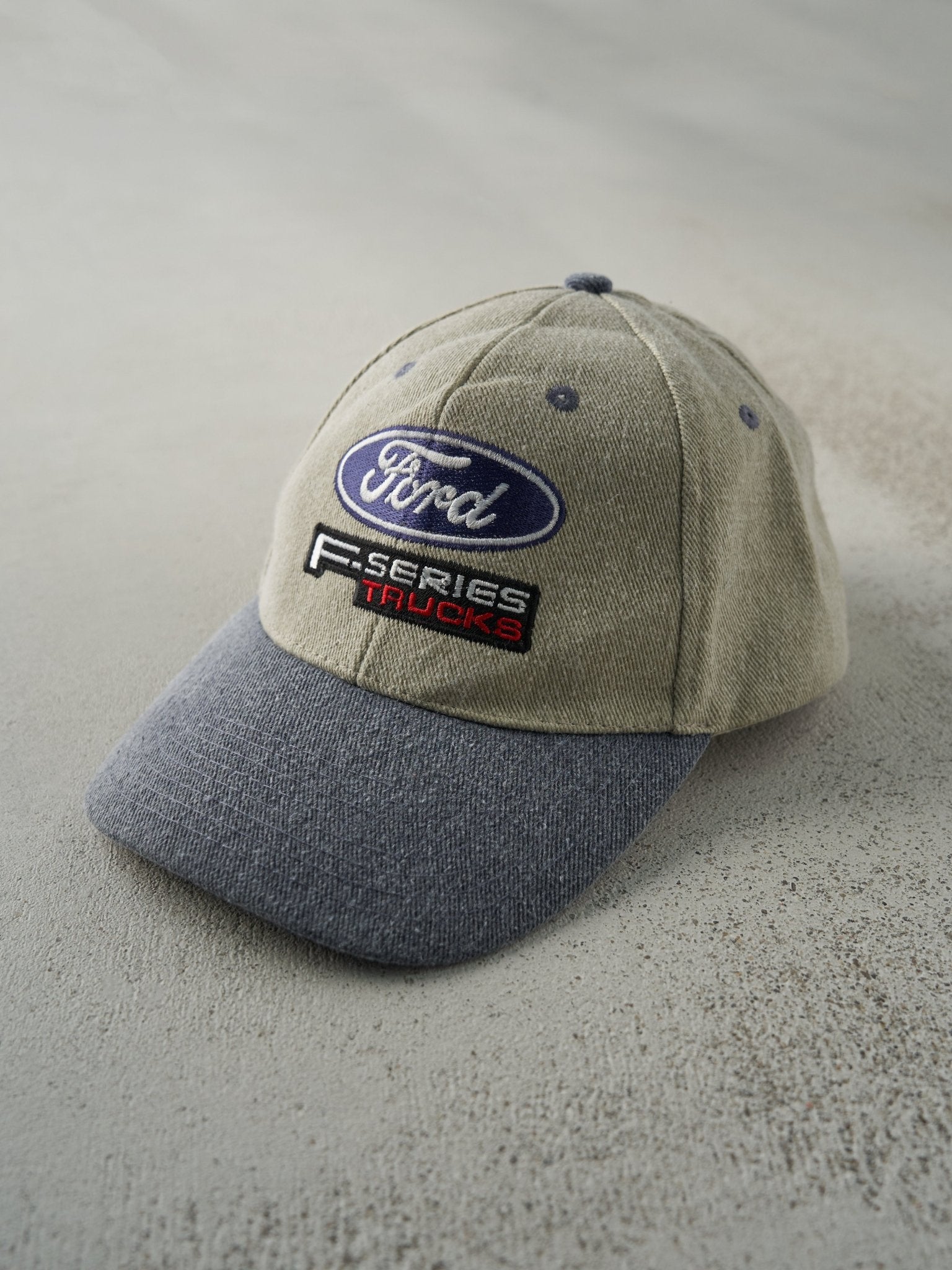 Vintage Y2K Beige & Blue Embroidered Ford F-Series Trucks Velcro Hat